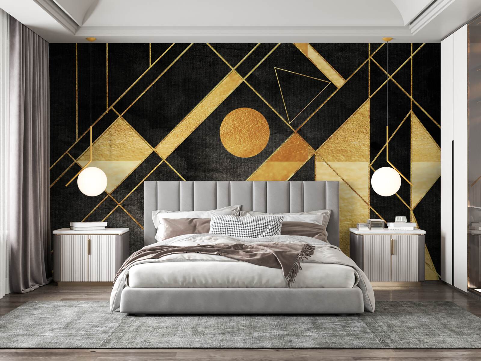 Fototapeten schwarzer Hintergrund mit goldenen Linien