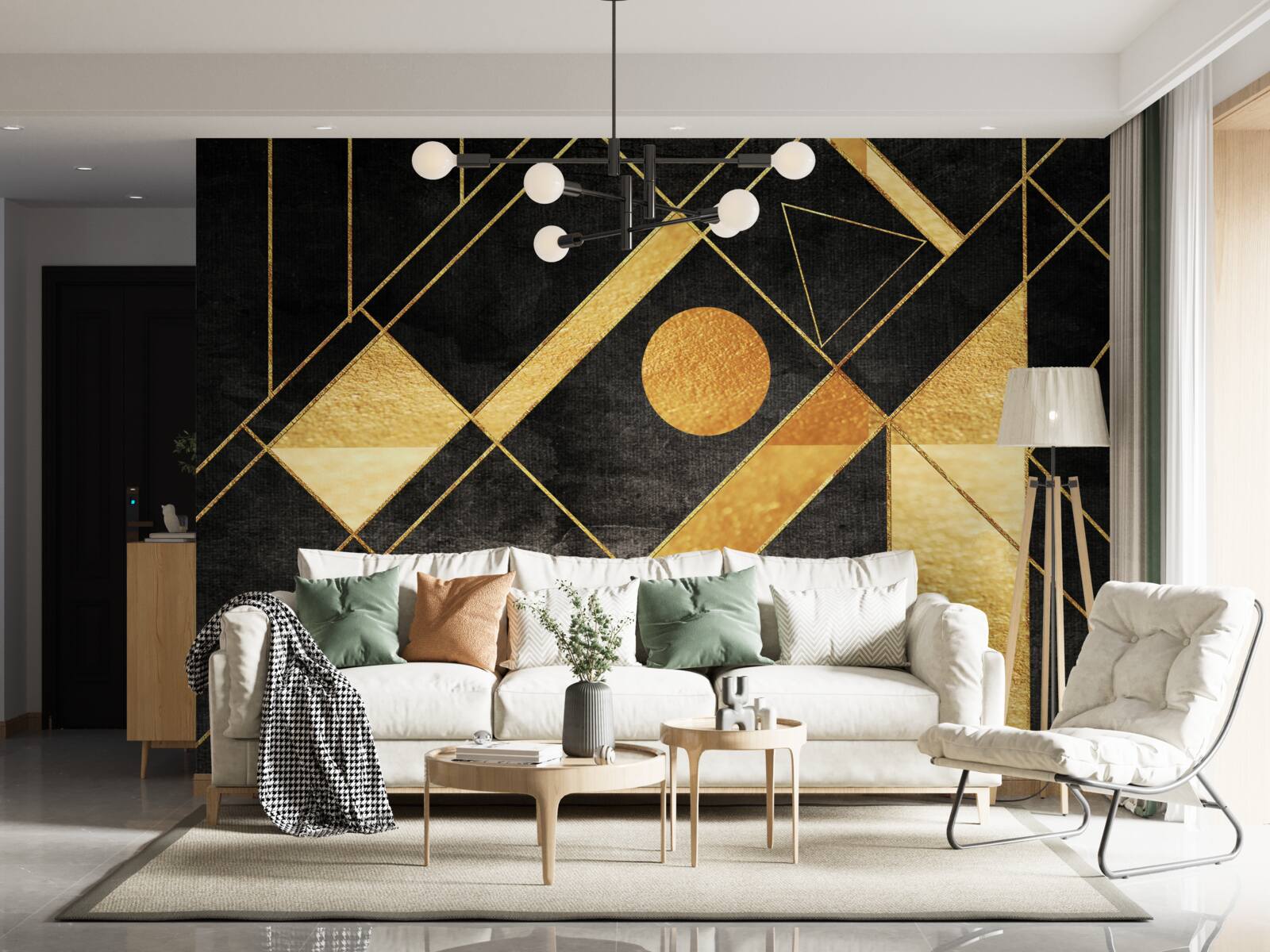 Fototapeten schwarzer Hintergrund mit goldenen Linien