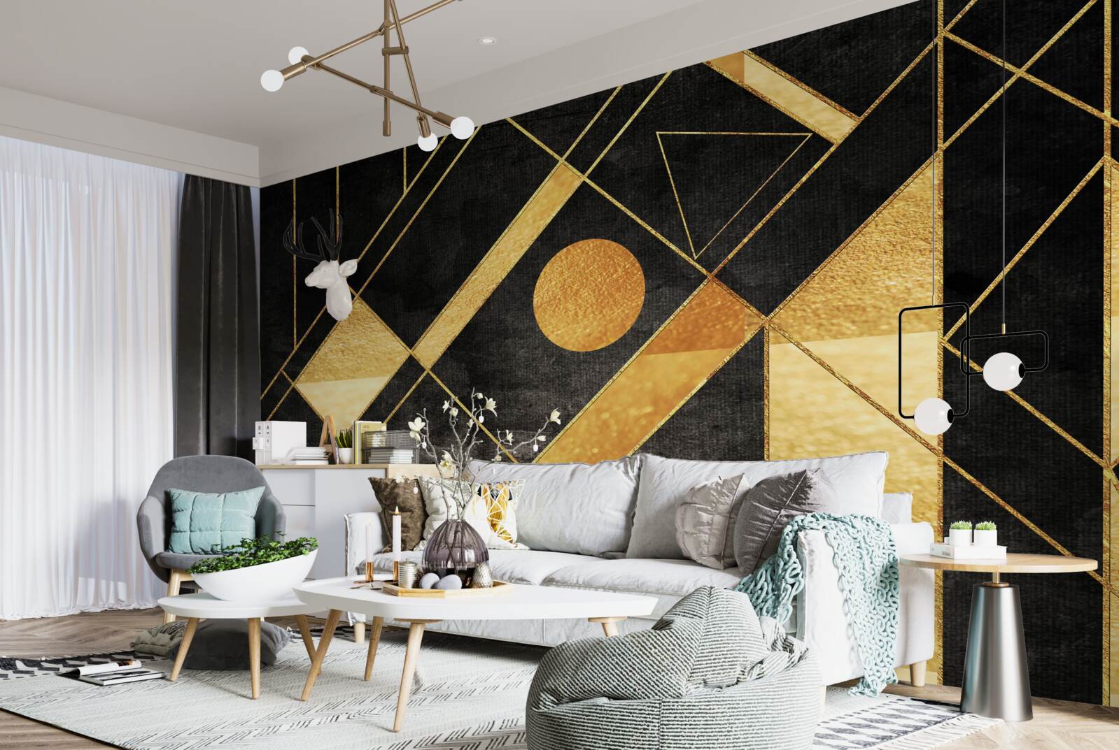 Fototapeten schwarzer Hintergrund mit goldenen Linien