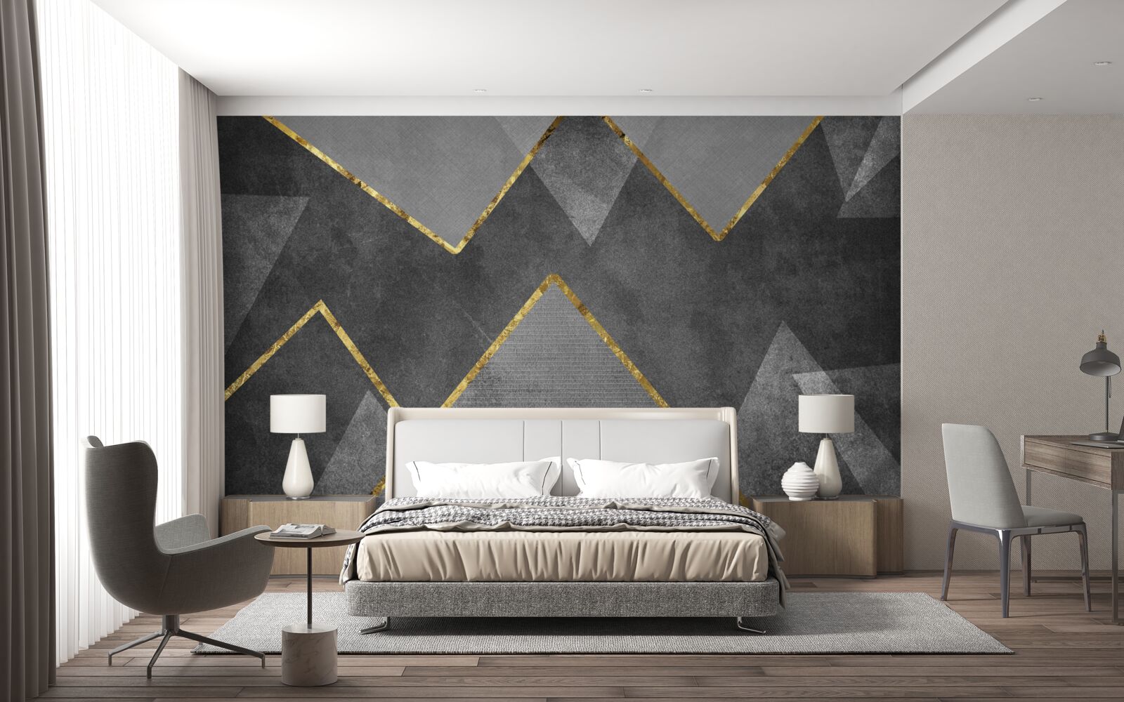 Fototapeten Gold- und Schwarz -Weiß -Zick -Zag