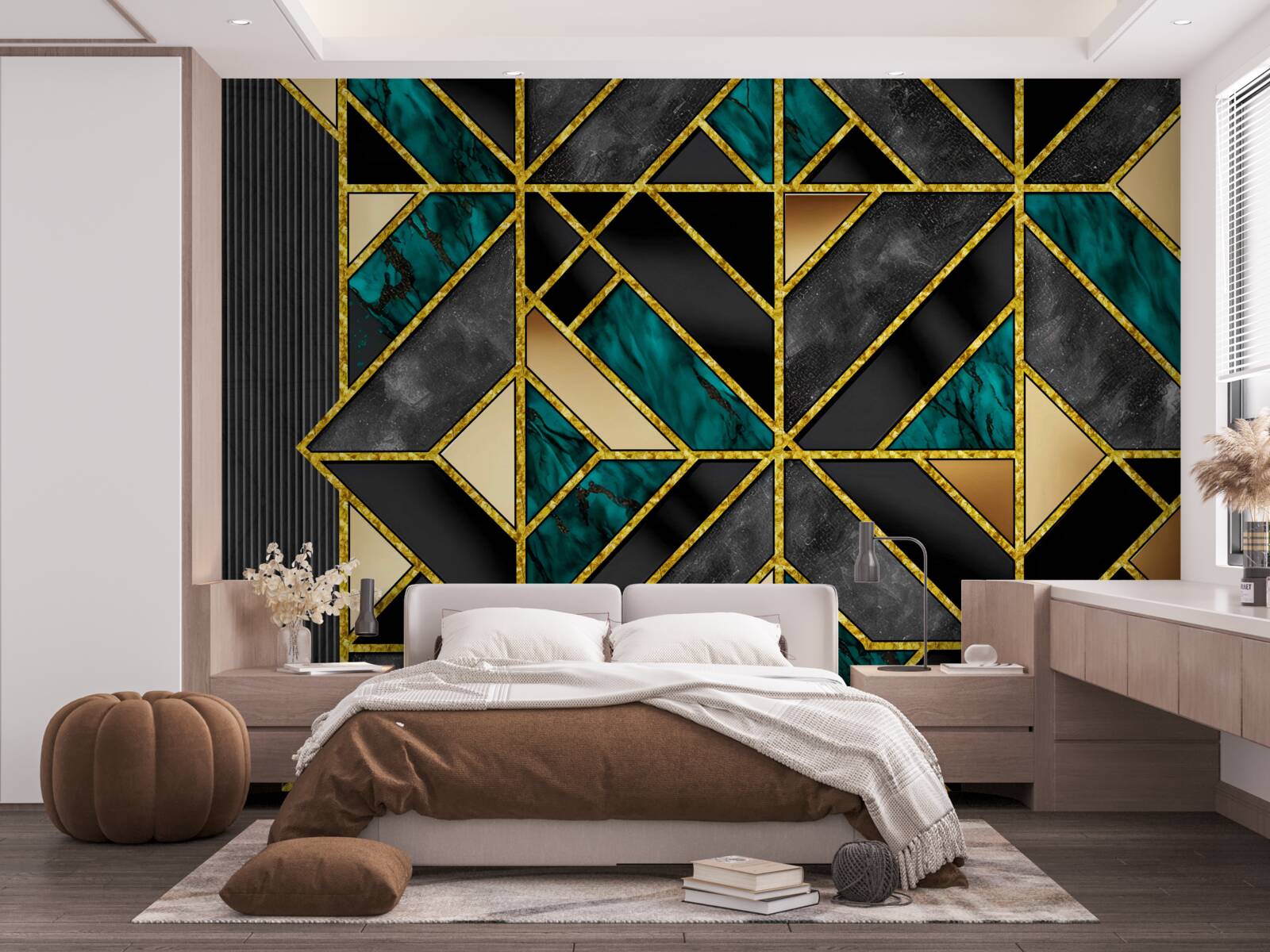 Fototapeten Hintergrund in einem geometrischen Stil in einem grauen Turquoise-Farbton