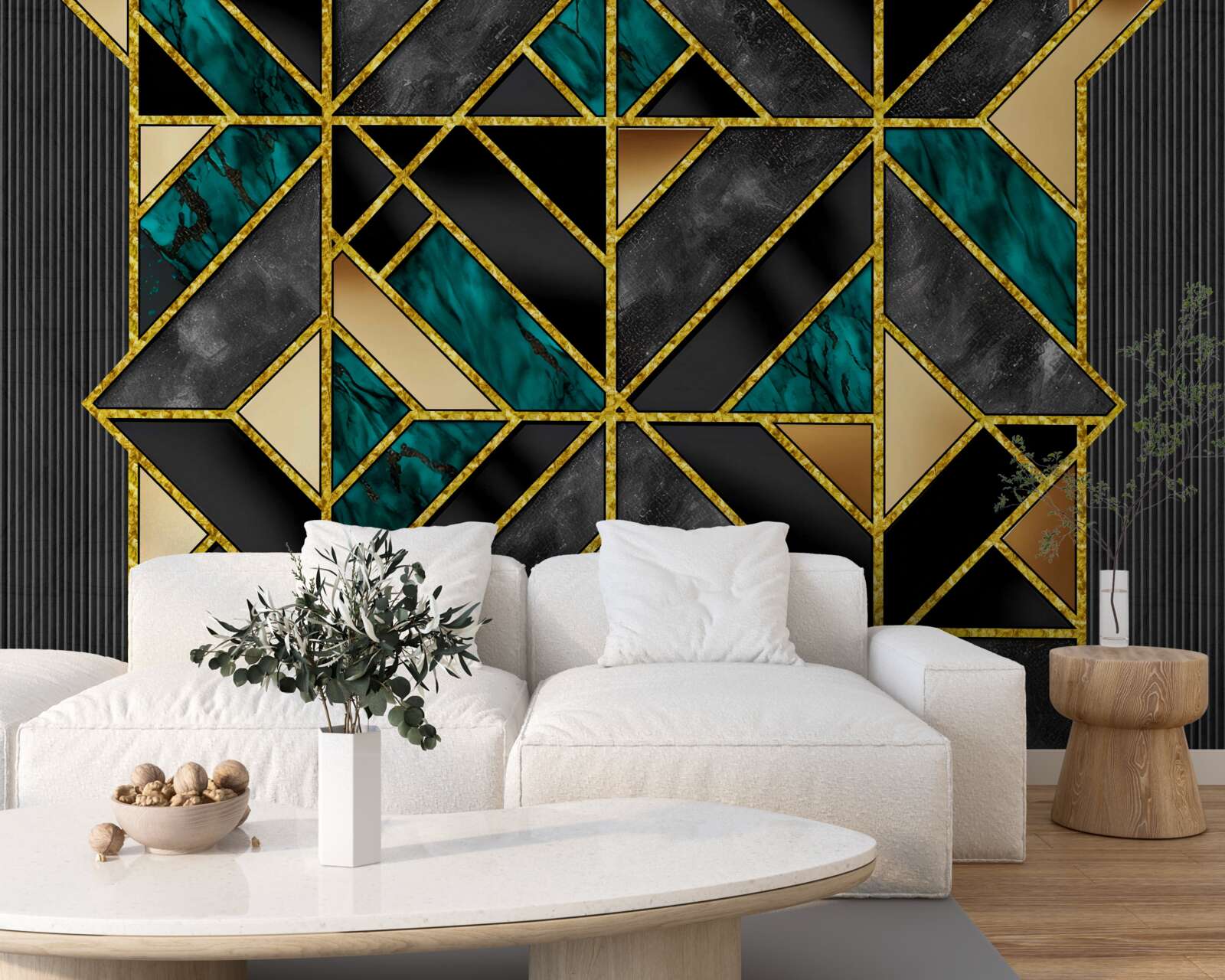 Fototapeten Hintergrund in einem geometrischen Stil in einem grauen Turquoise-Farbton