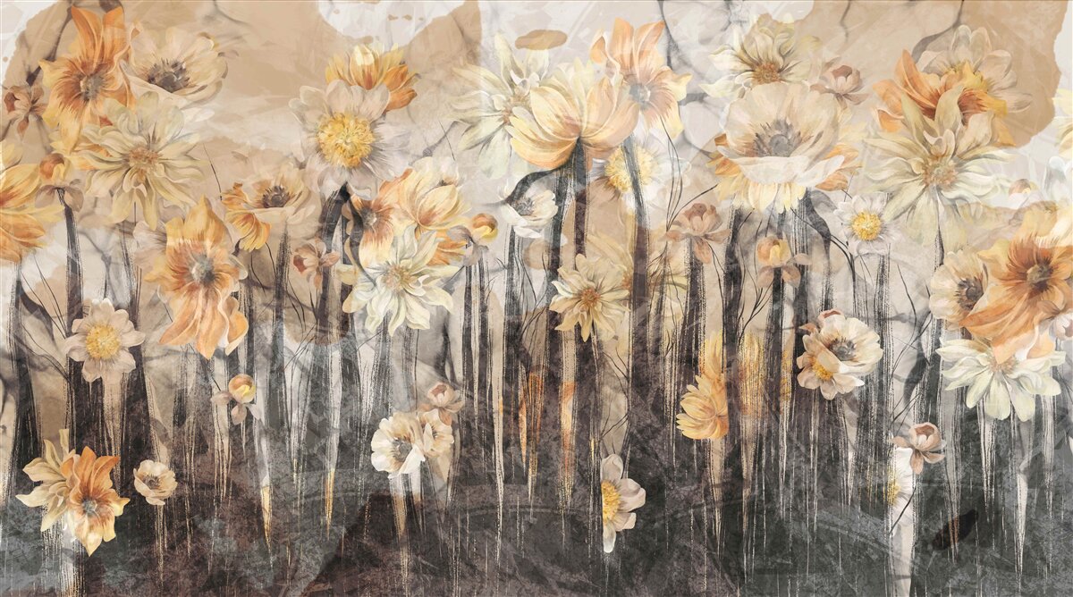 Fototapeten Blumen im Vintage -Stil auf grauem Hintergrund