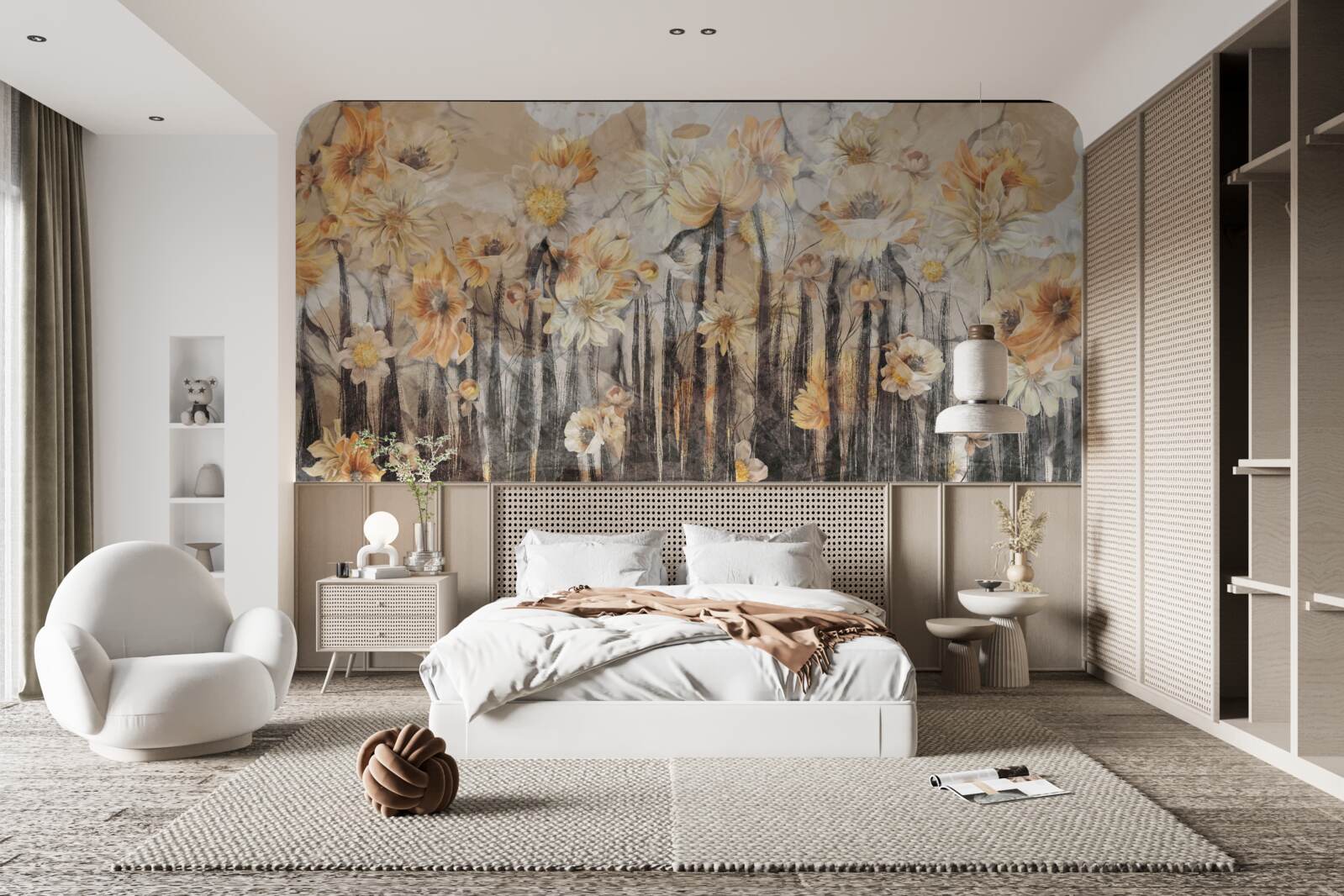 Fototapeten Blumen im Vintage -Stil auf grauem Hintergrund