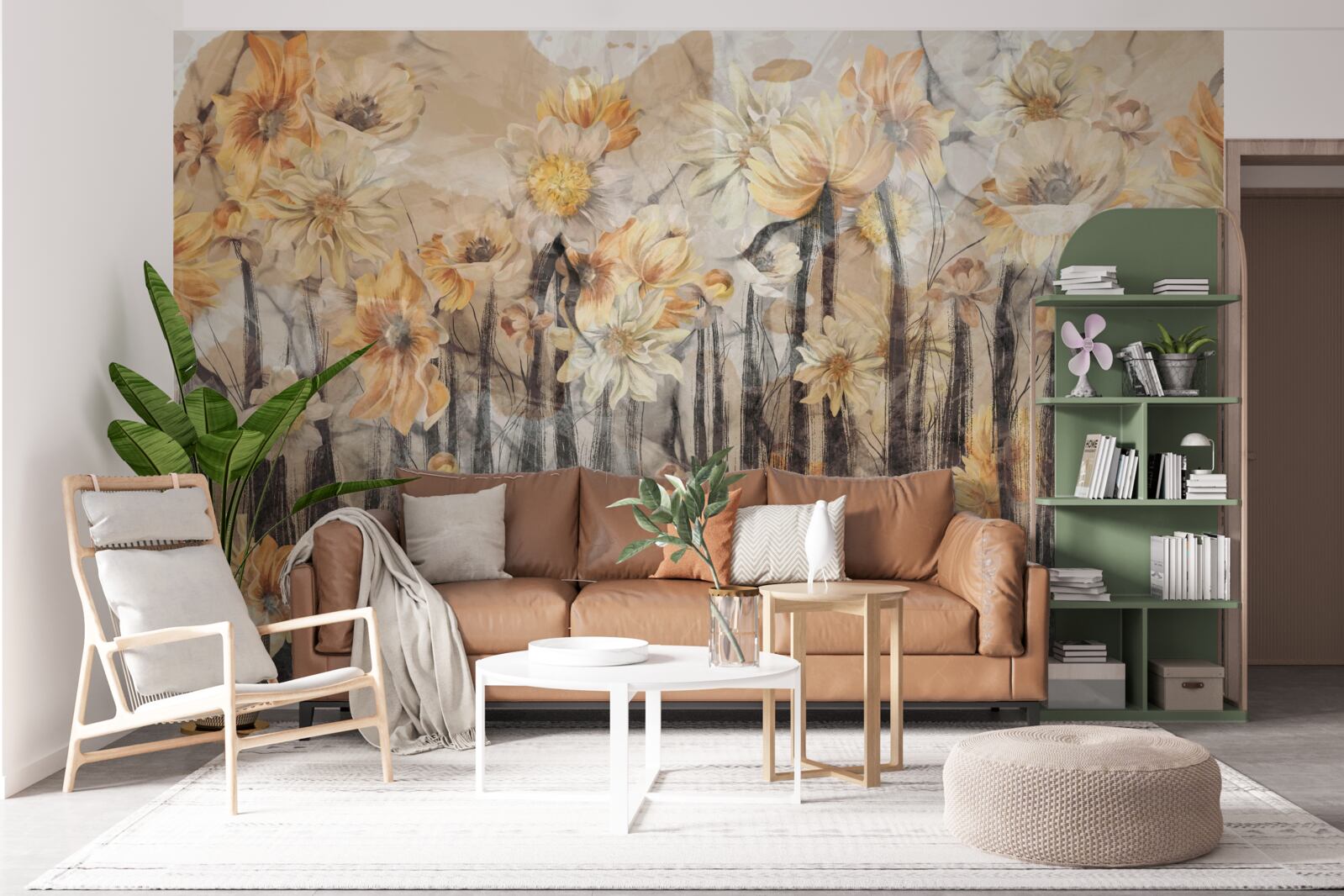 Fototapeten Blumen im Vintage -Stil auf grauem Hintergrund