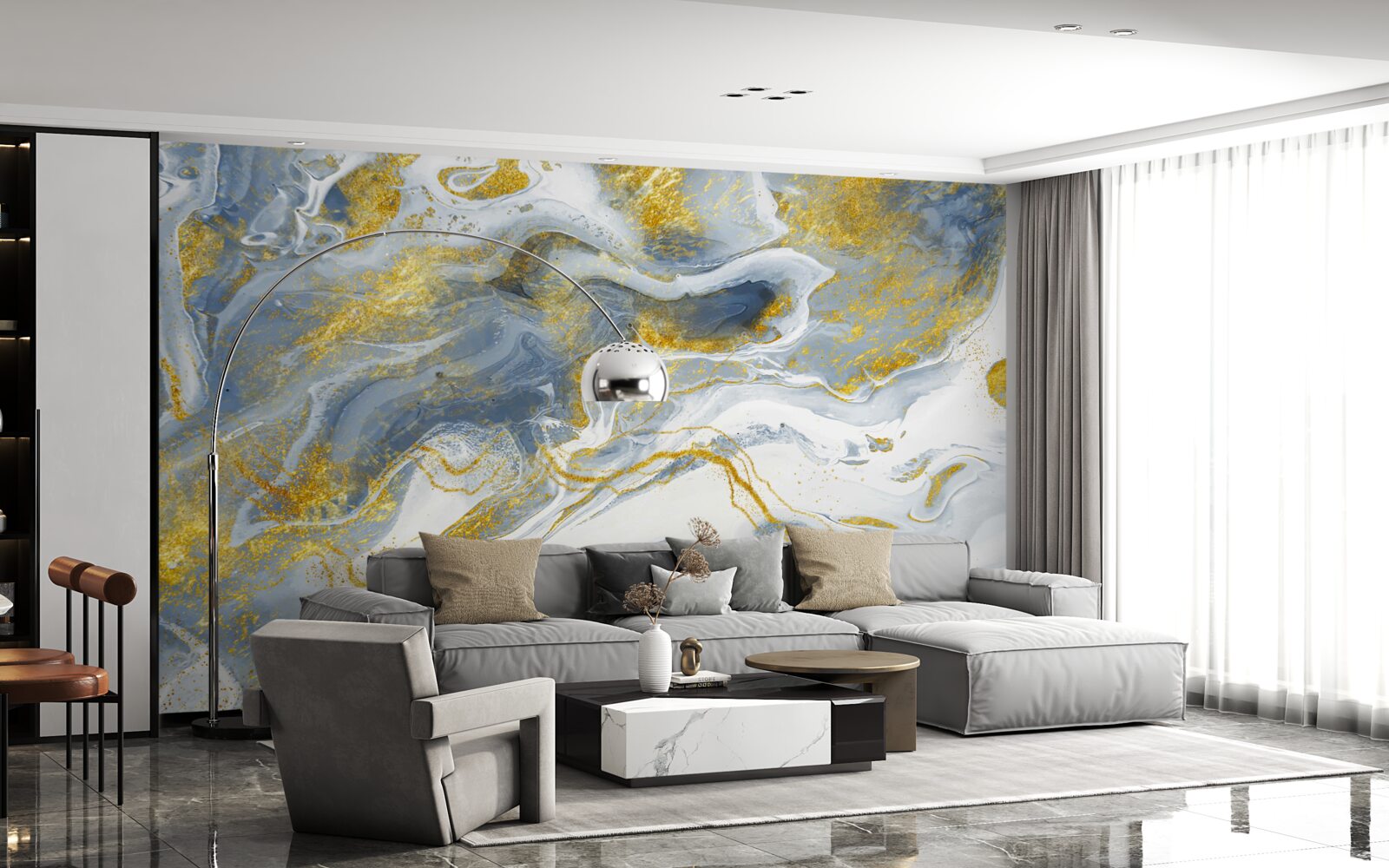 Fototapeten Blauer Marmor mit Zloty Incrustation