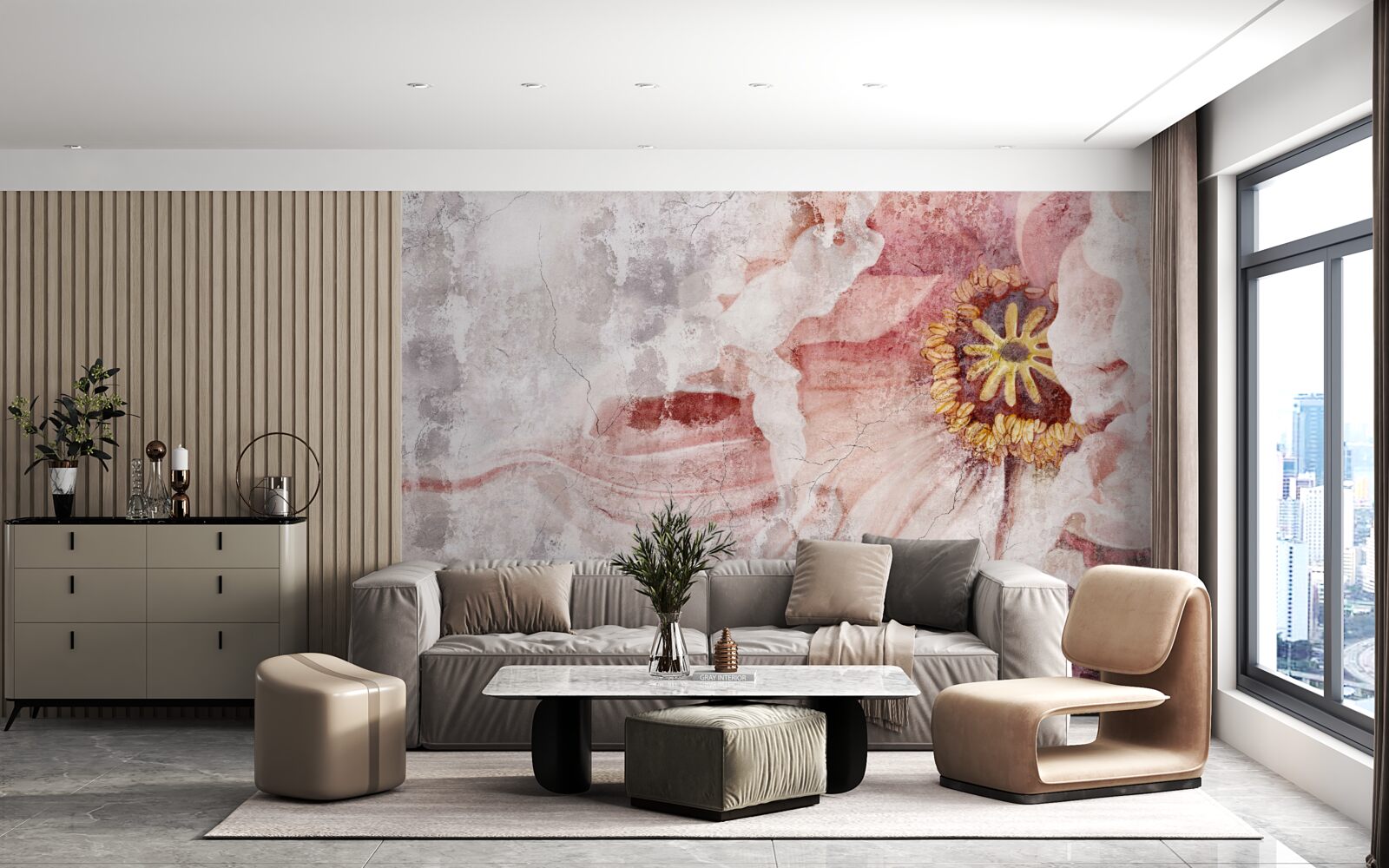 Fototapeten Erstaunliche Blume an einer Betonwand