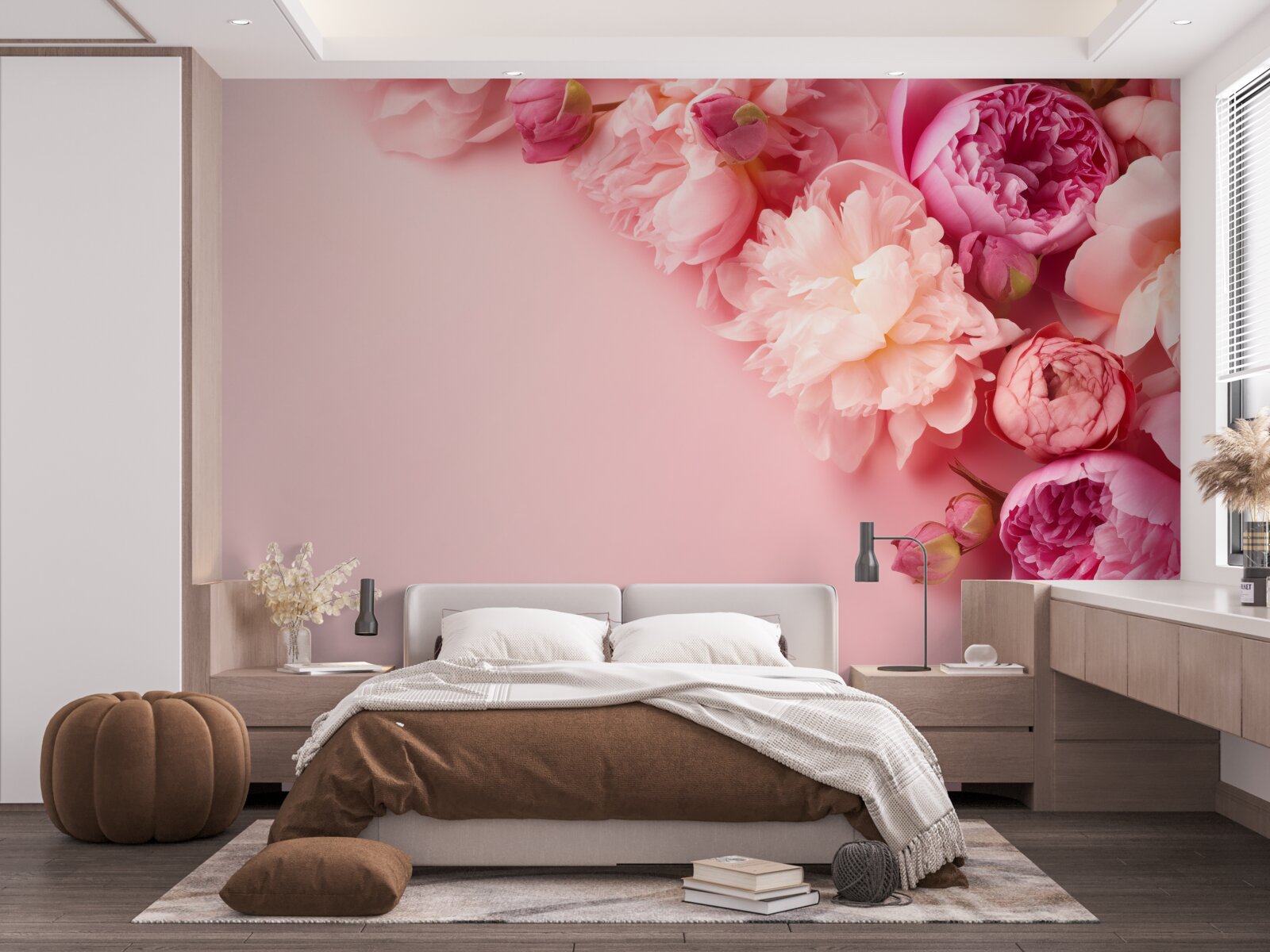 Fototapeten Verschiedene rosa Blumen gegen den gleichen Schatten
