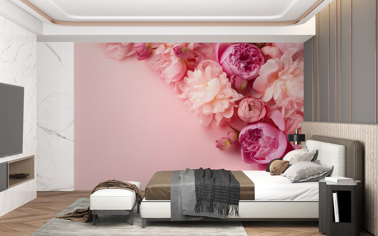 Fototapeten Verschiedene rosa Blumen gegen den gleichen Schatten