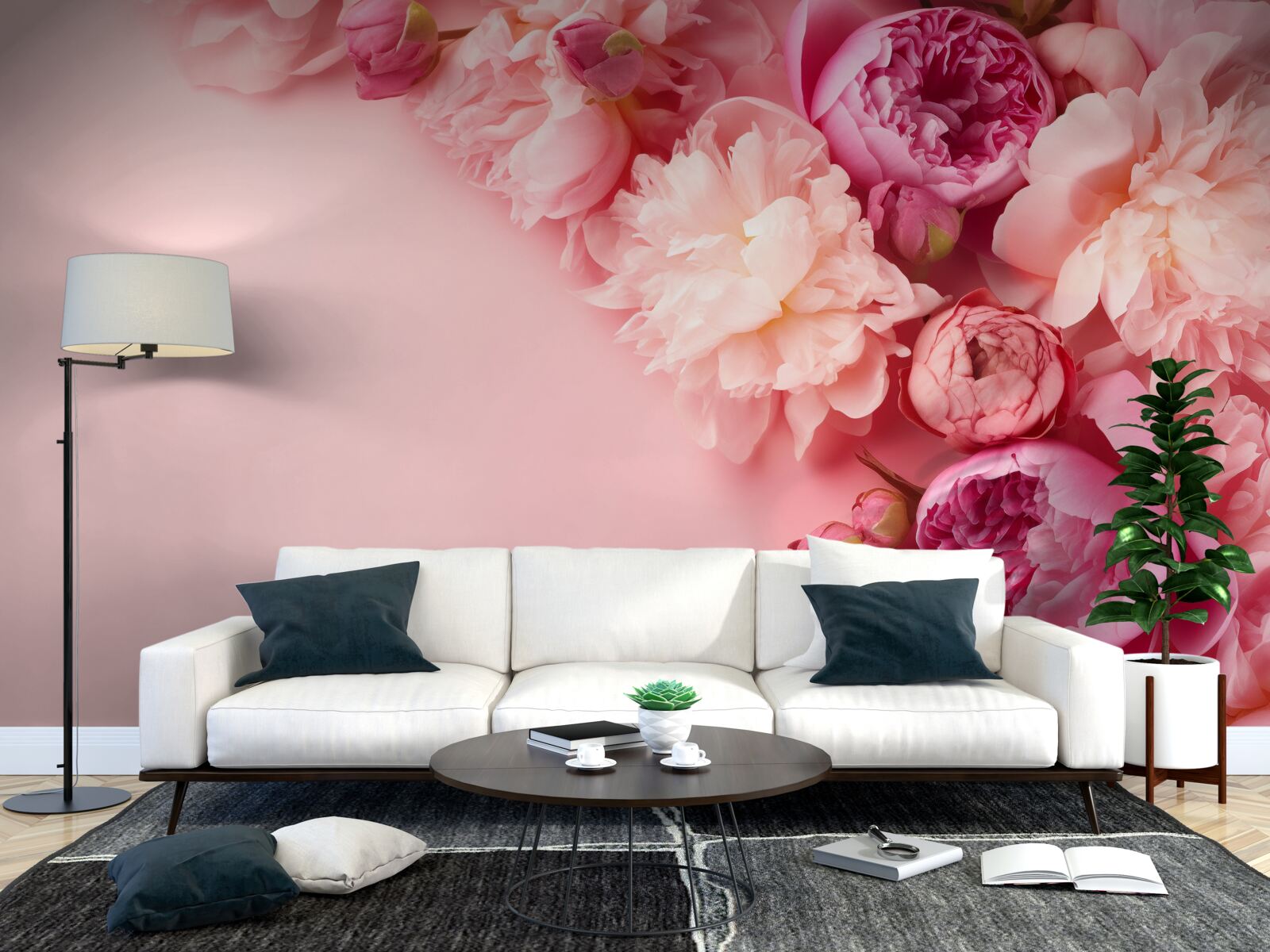 Fototapeten Verschiedene rosa Blumen gegen den gleichen Schatten