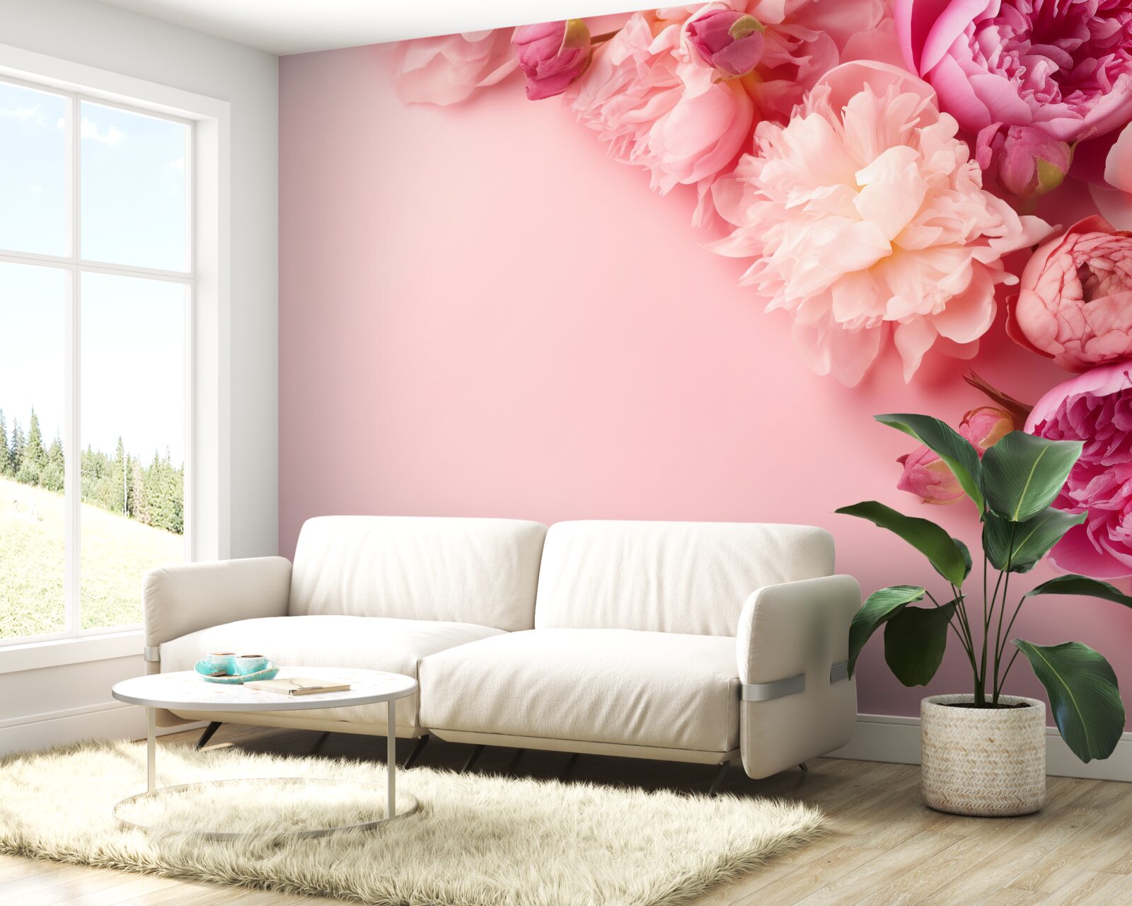 Fototapeten Verschiedene rosa Blumen gegen den gleichen Schatten