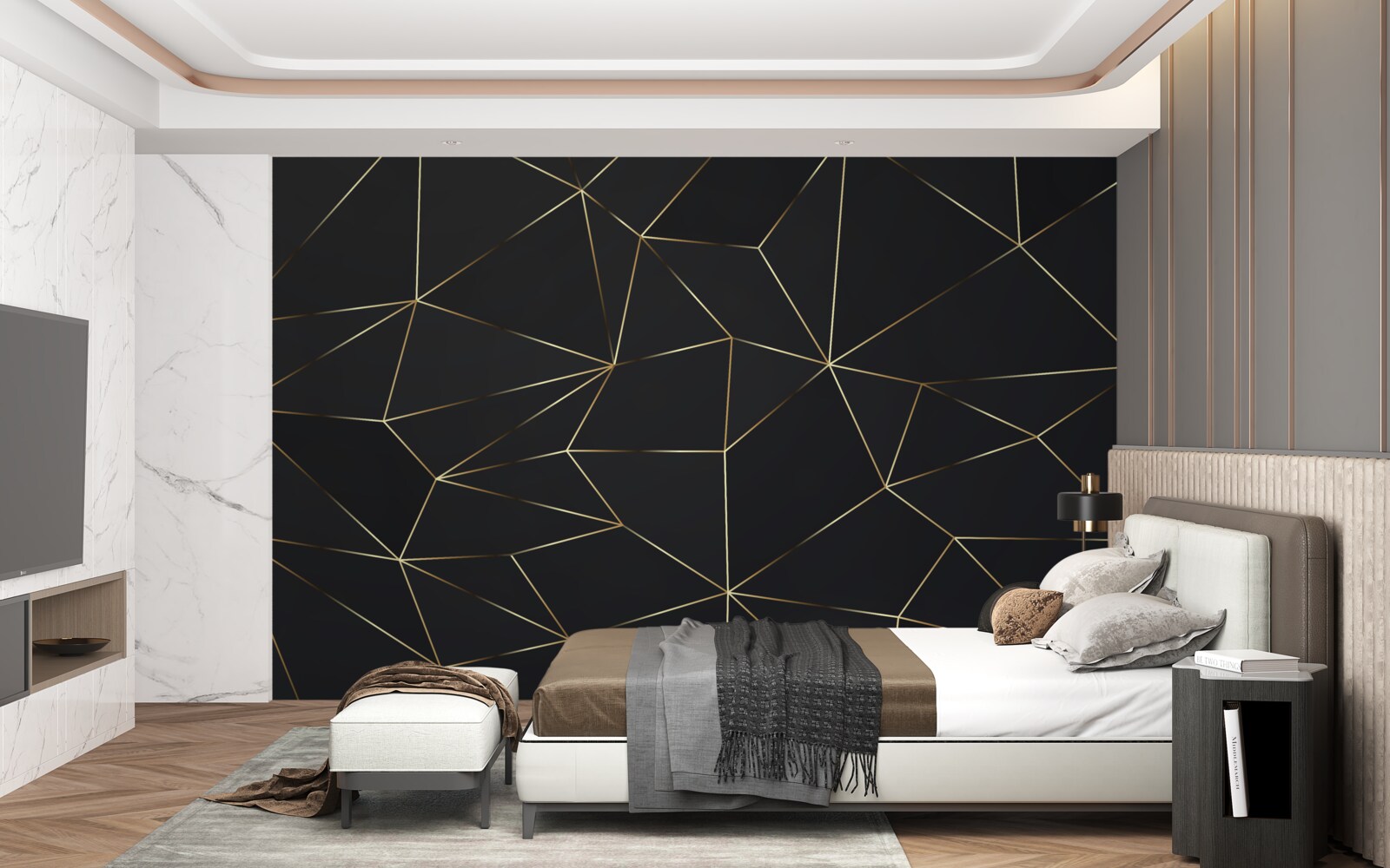 Fototapeten Geometrische Feststoffe mit goldenen Kanten
