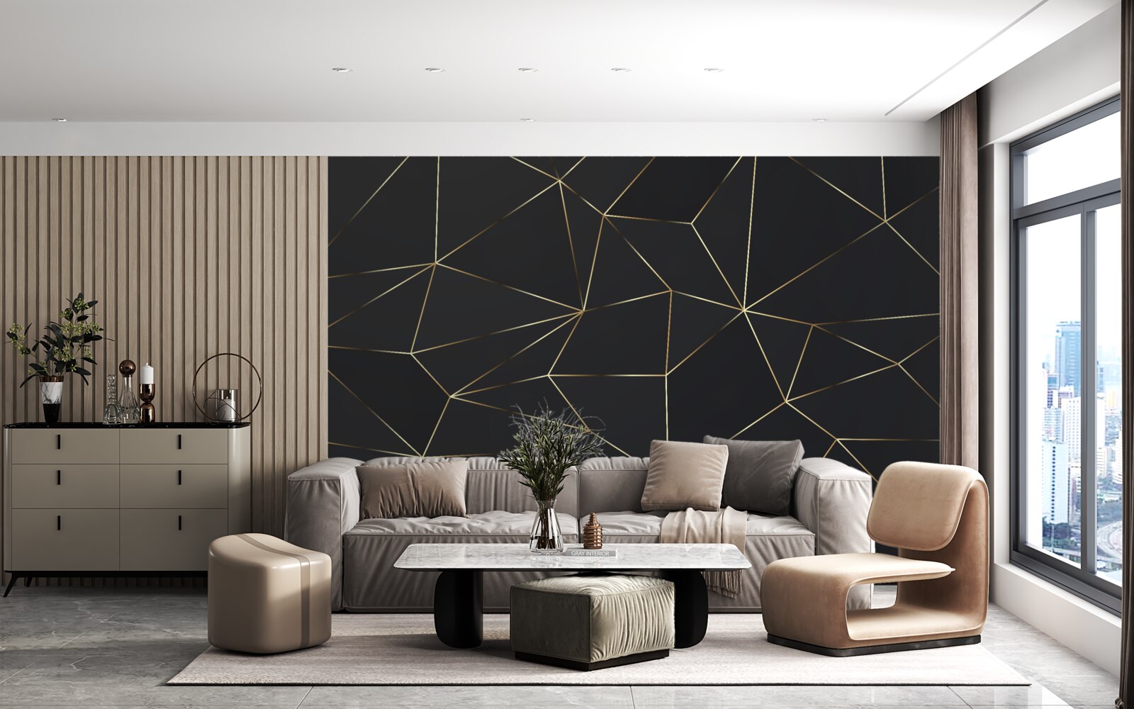 Fototapeten Geometrische Feststoffe mit goldenen Kanten