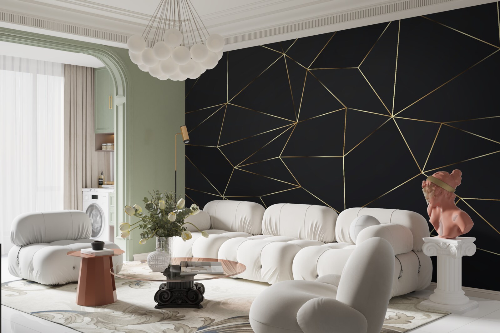 Fototapeten Geometrische Feststoffe mit goldenen Kanten