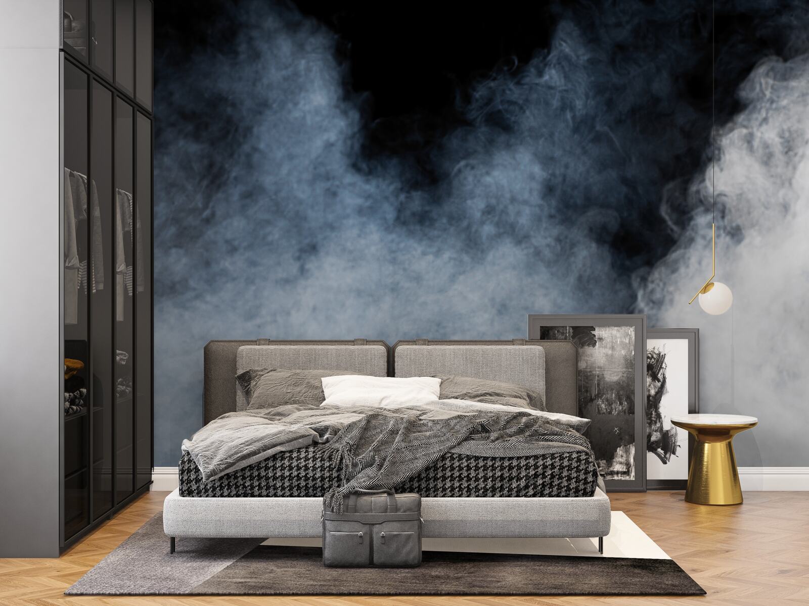 Fototapeten Dicker Nebel wurde in den Nachtwald umhüllt