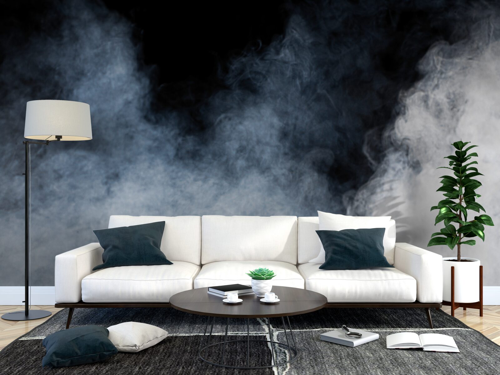 Fototapeten Dicker Nebel wurde in den Nachtwald umhüllt