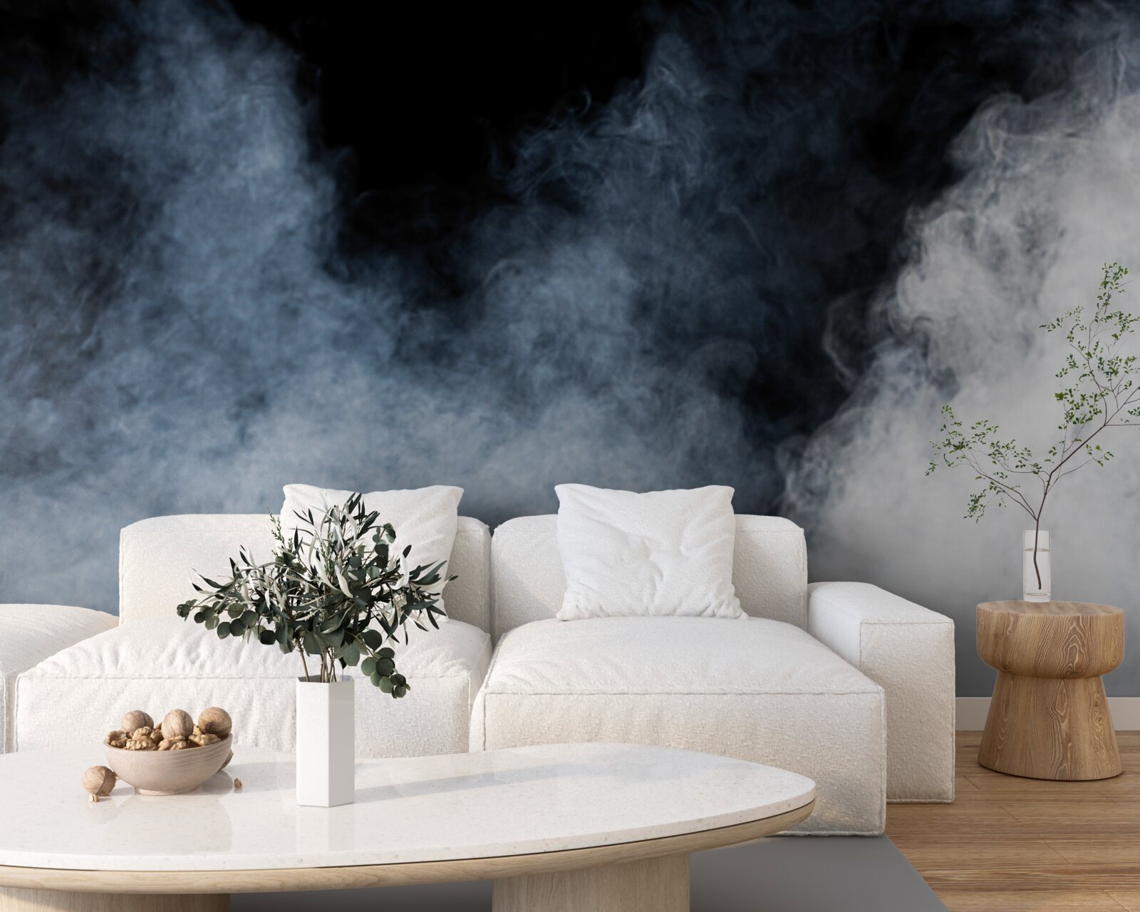 Fototapeten Dicker Nebel wurde in den Nachtwald umhüllt