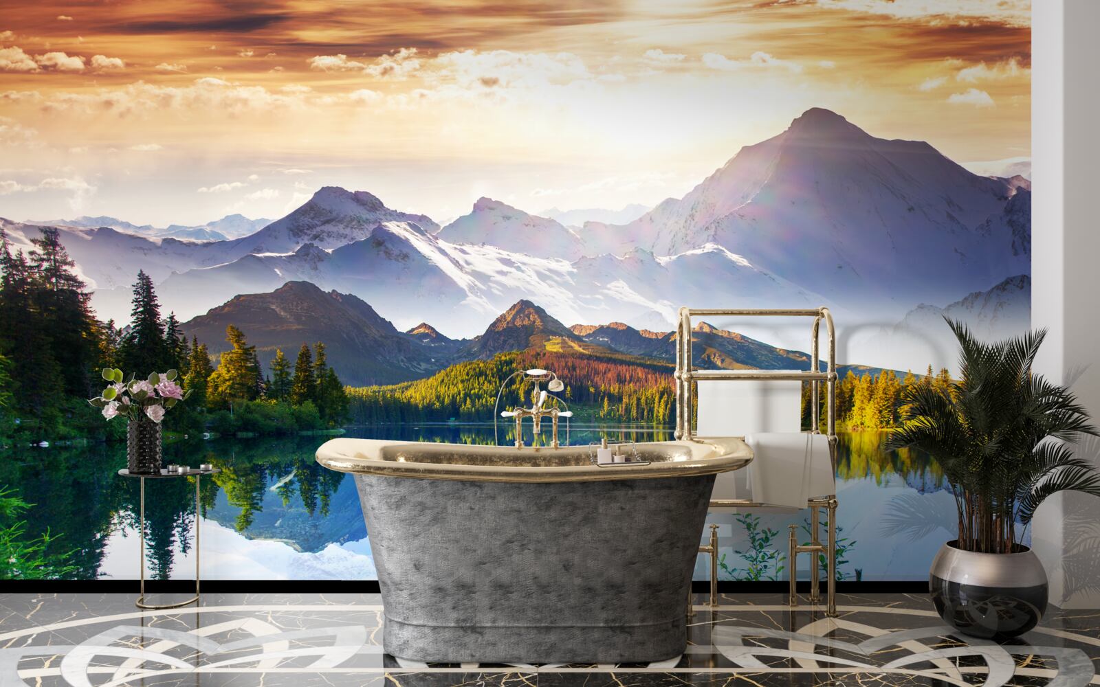 Fototapeten Das Wasser des Bergsees ist kristallklar