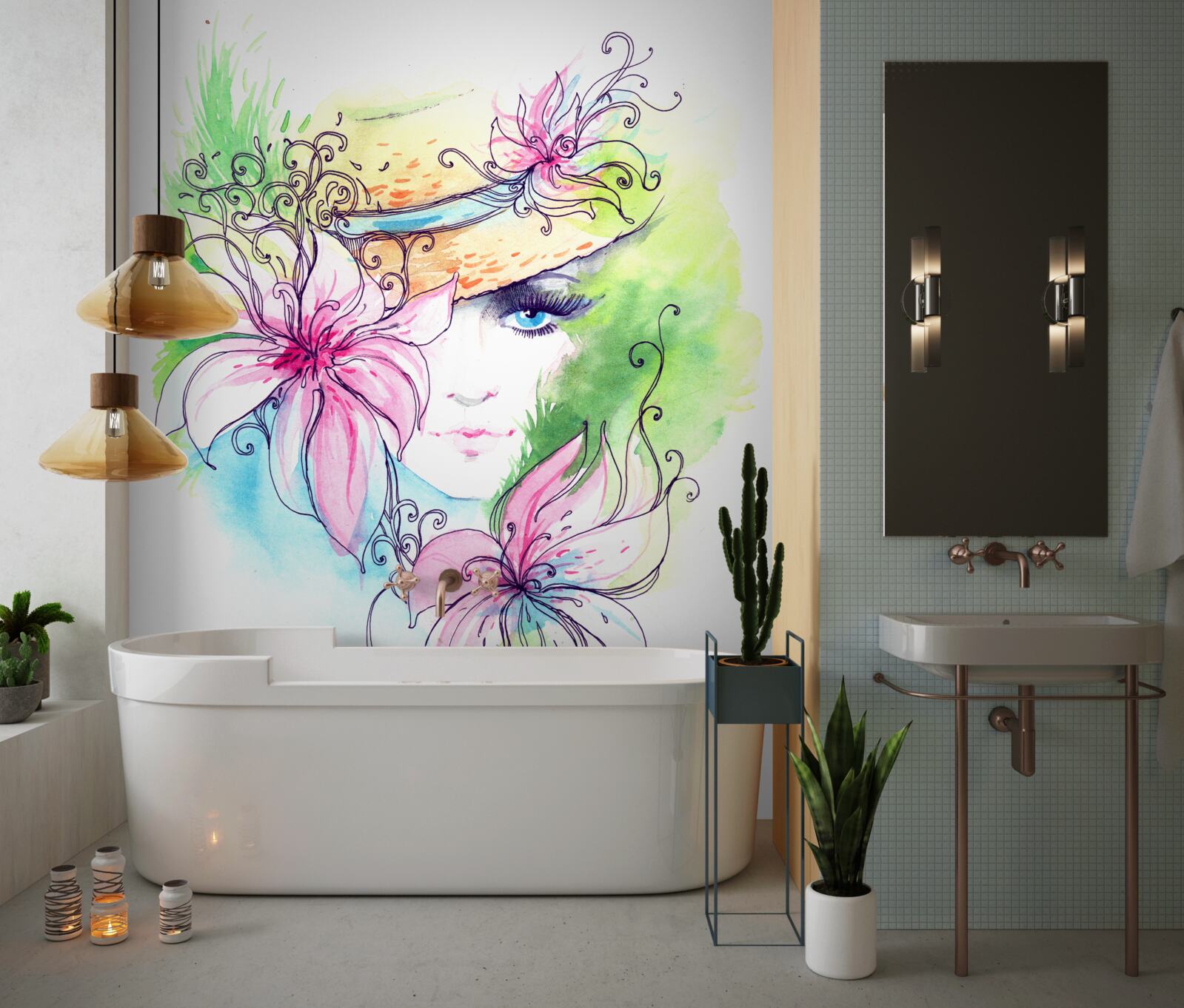 Fototapeten Porträt eines Mädchens und Blumen im Bild gezeigt