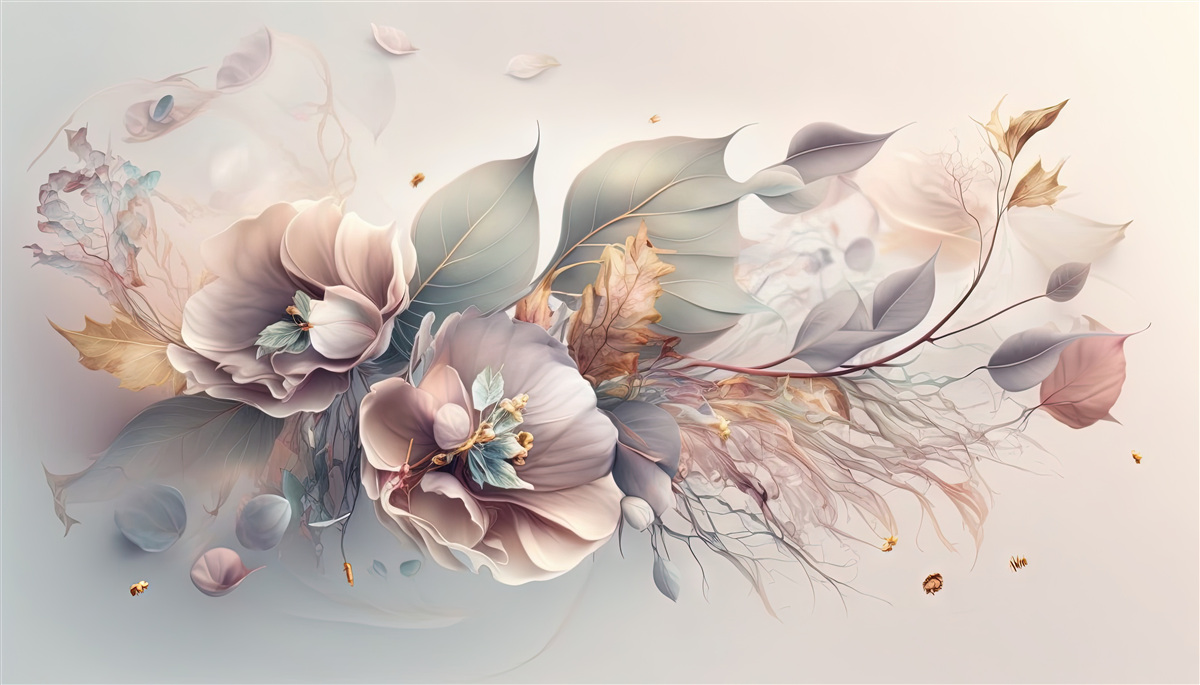 Fototapeten Buntes Blumenzweig auf einem hellen Hintergrund