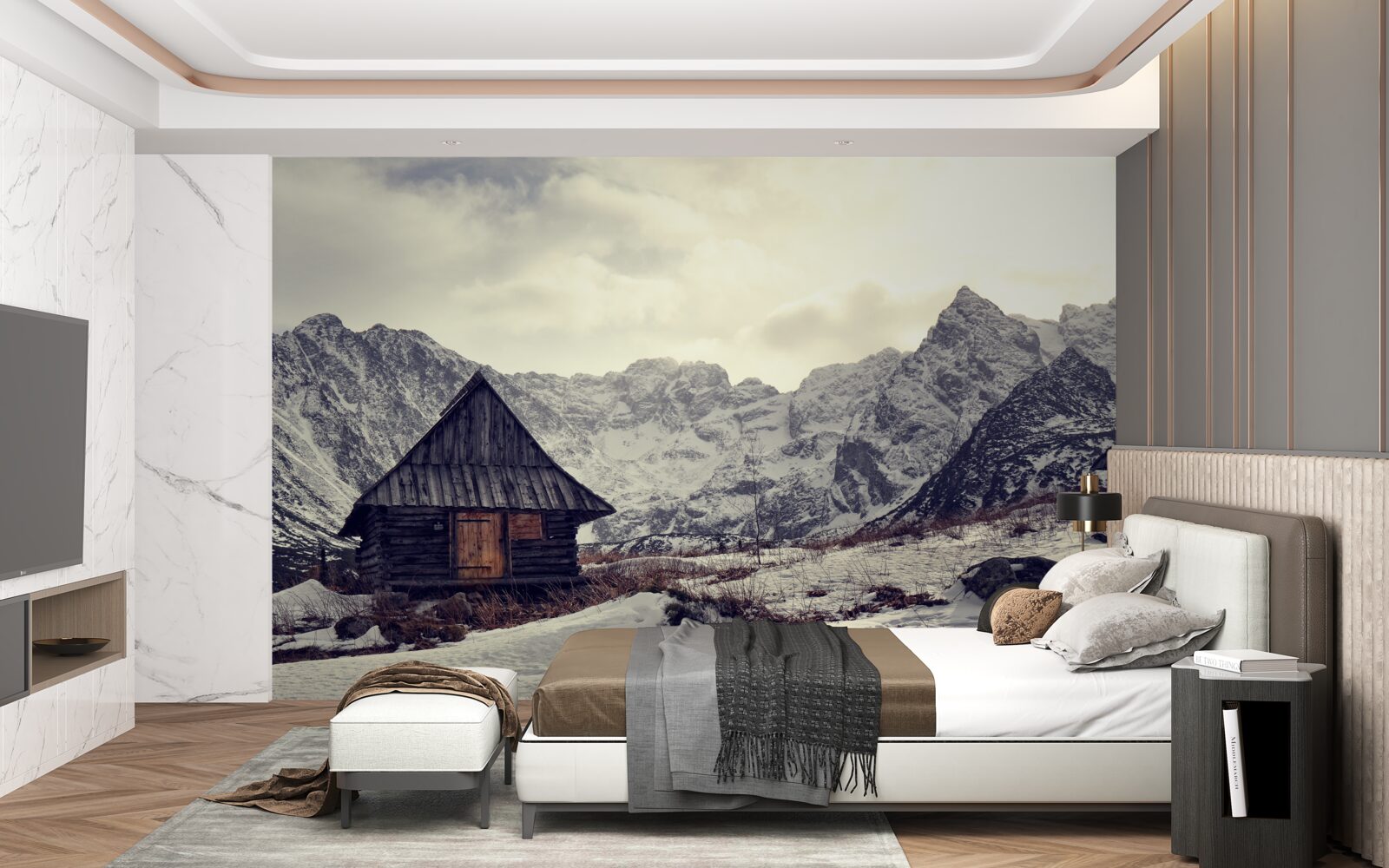 Fototapeten Ein bequemes Haus in den kalten Bergen