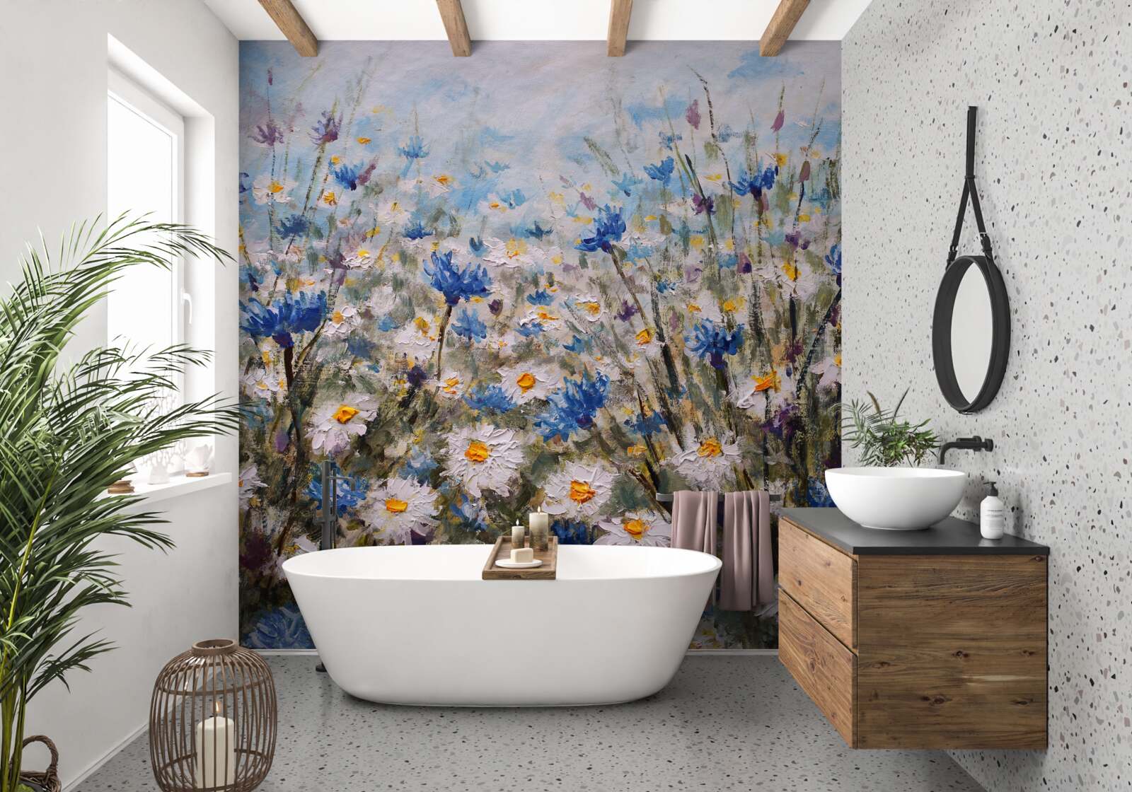 Fototapeten Eine Weide von Dacha und blauen Knospen