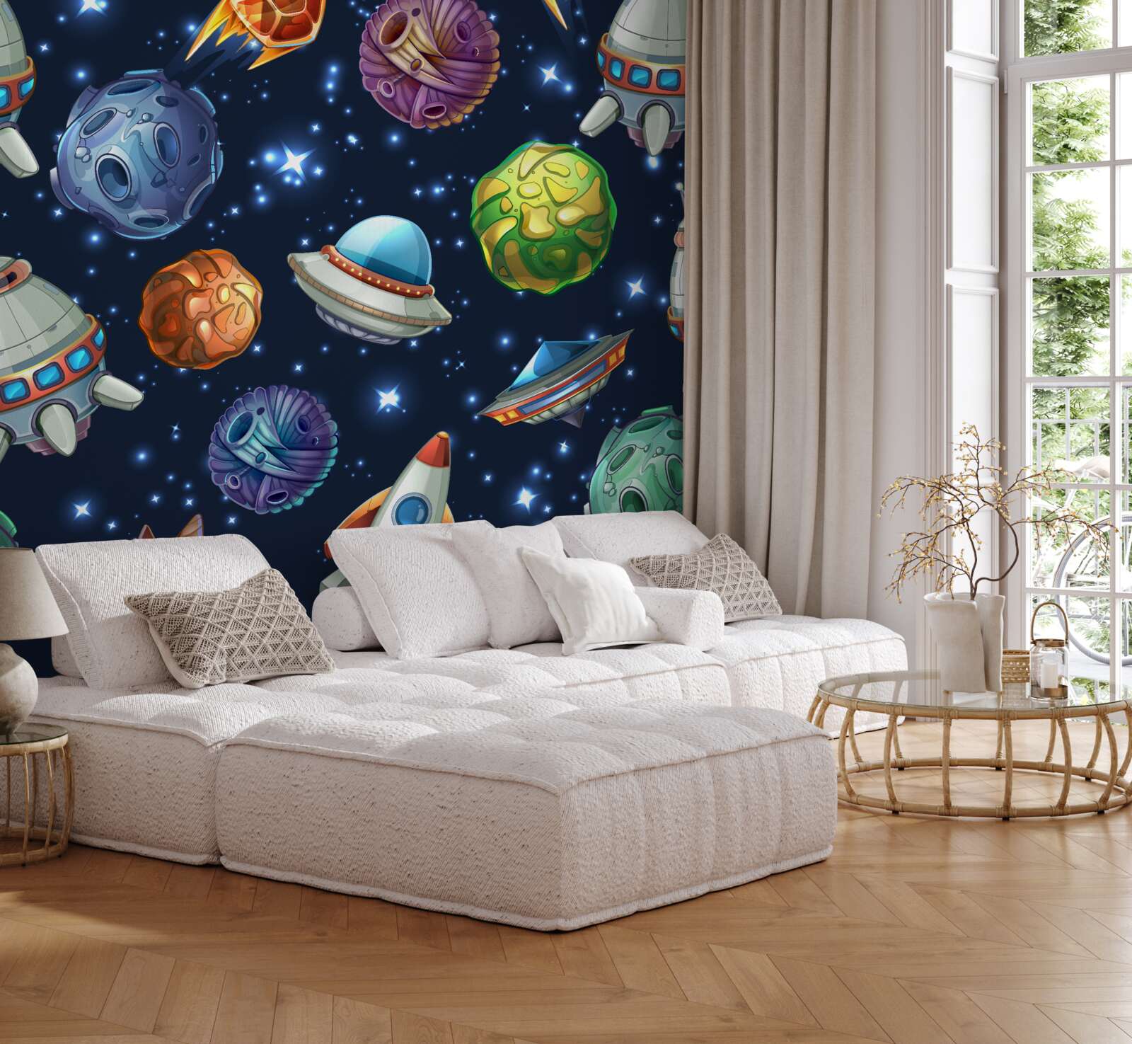 Fototapeten Luftgeräte und Kometen im Universum