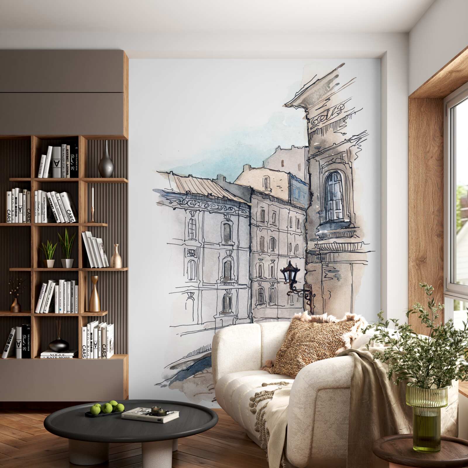 Fototapeten Ruhige Straße mit einem Bleistift gewebt