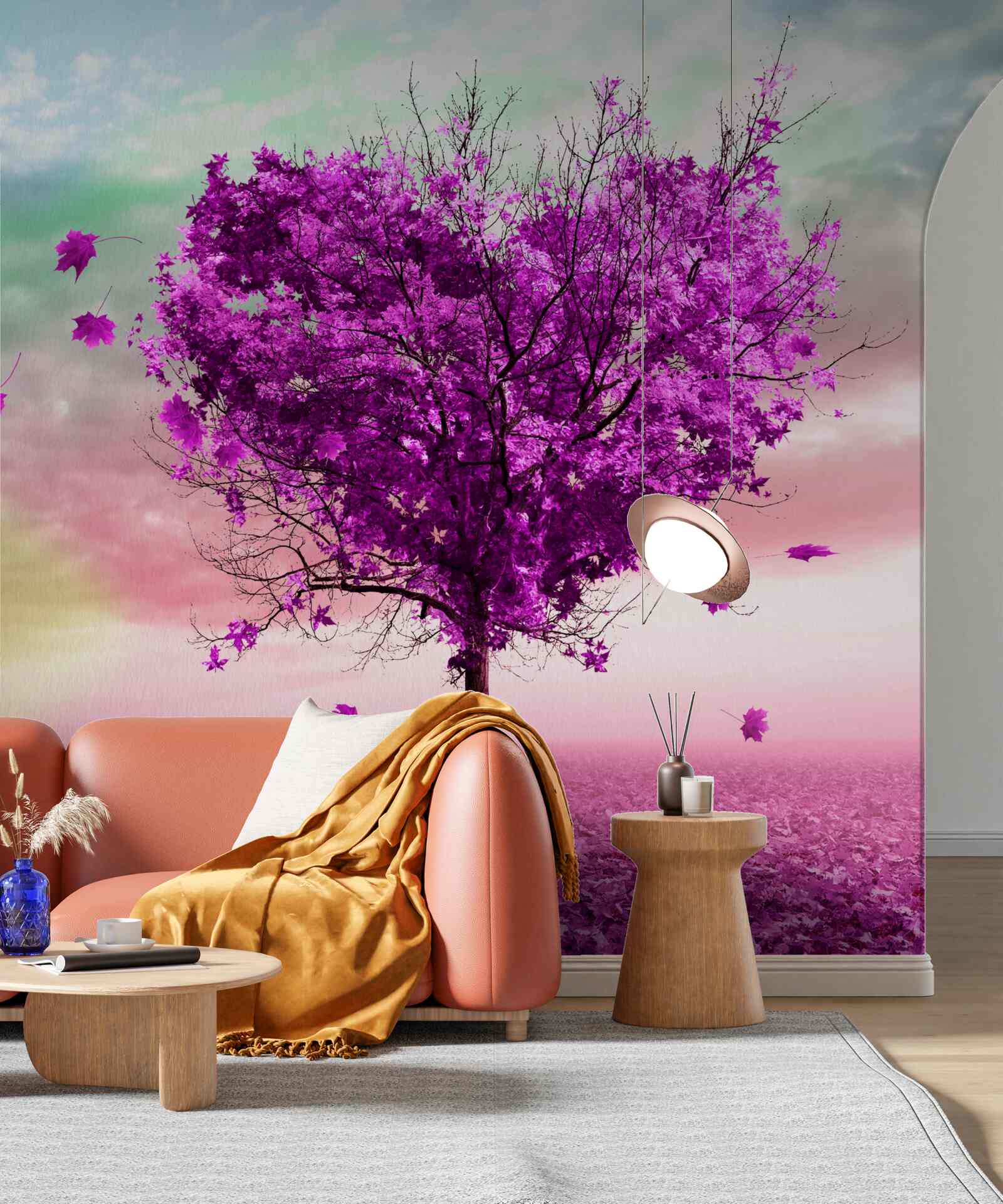 Fototapeten Ein herzgespritzer Baum ist lila gestrichen