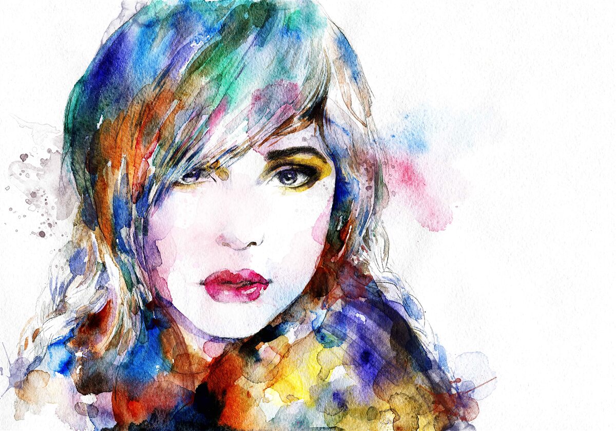 Fototapeten Das Bild eines Mädchens in hellen Aquarellfarben gemacht