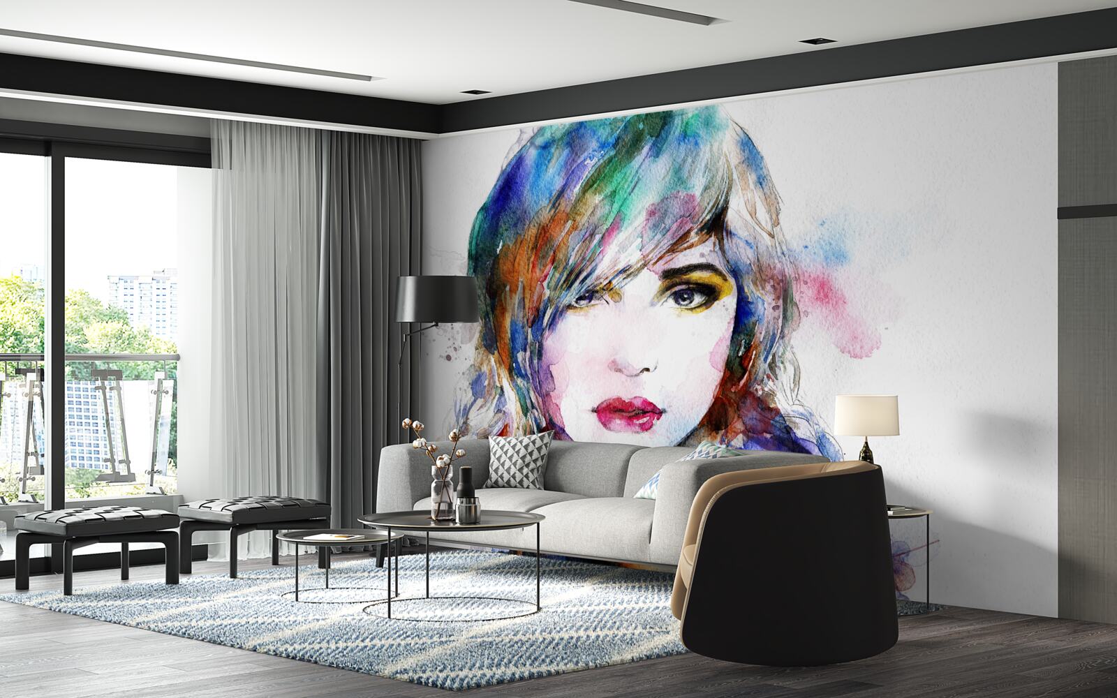 Fototapeten Das Bild eines Mädchens in hellen Aquarellfarben gemacht