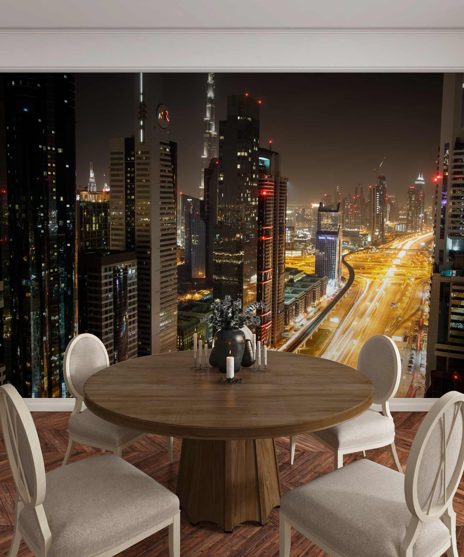 Fototapeten Die Night Avenue ist von Multi -Storey -Wohngebäuden umgeben