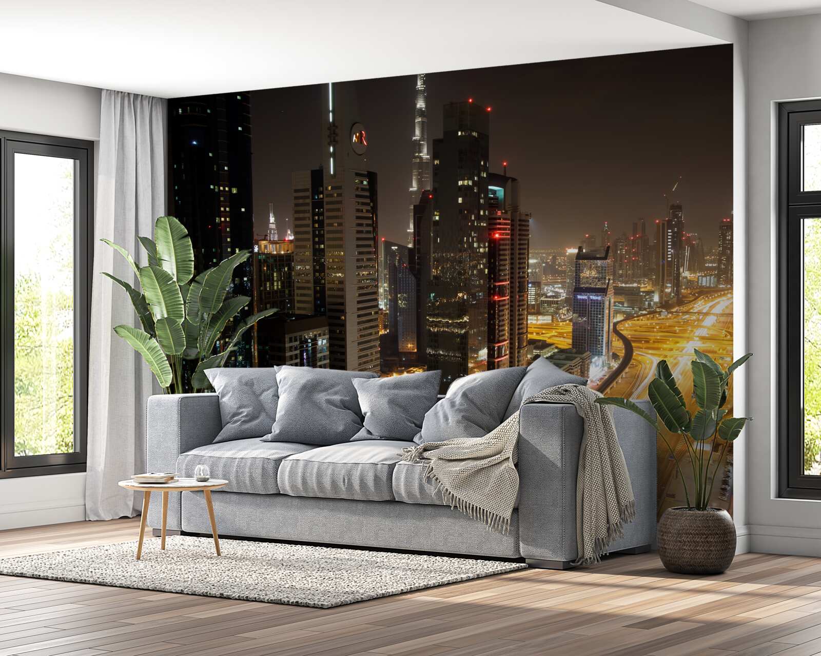 Fototapeten Die Night Avenue ist von Multi -Storey -Wohngebäuden umgeben