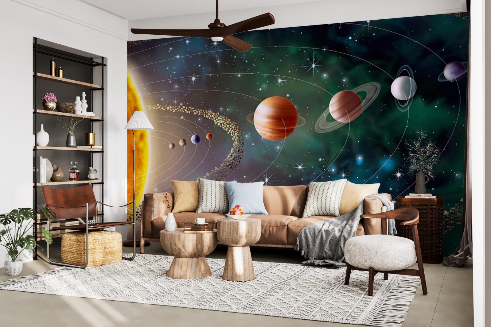Fototapeten Weltraumzüge der Planeten vor dem Stern