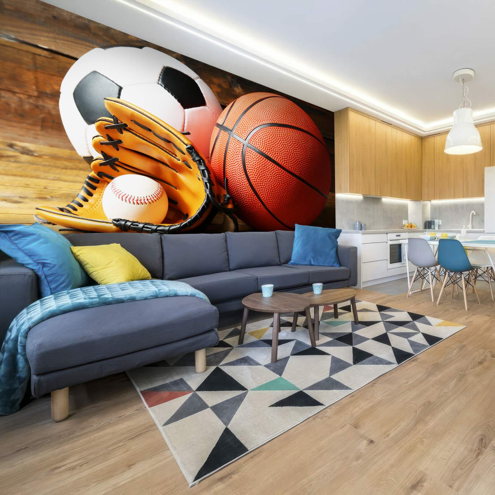 Fototapeten Fußball-, Basketball- und Tennisbälle