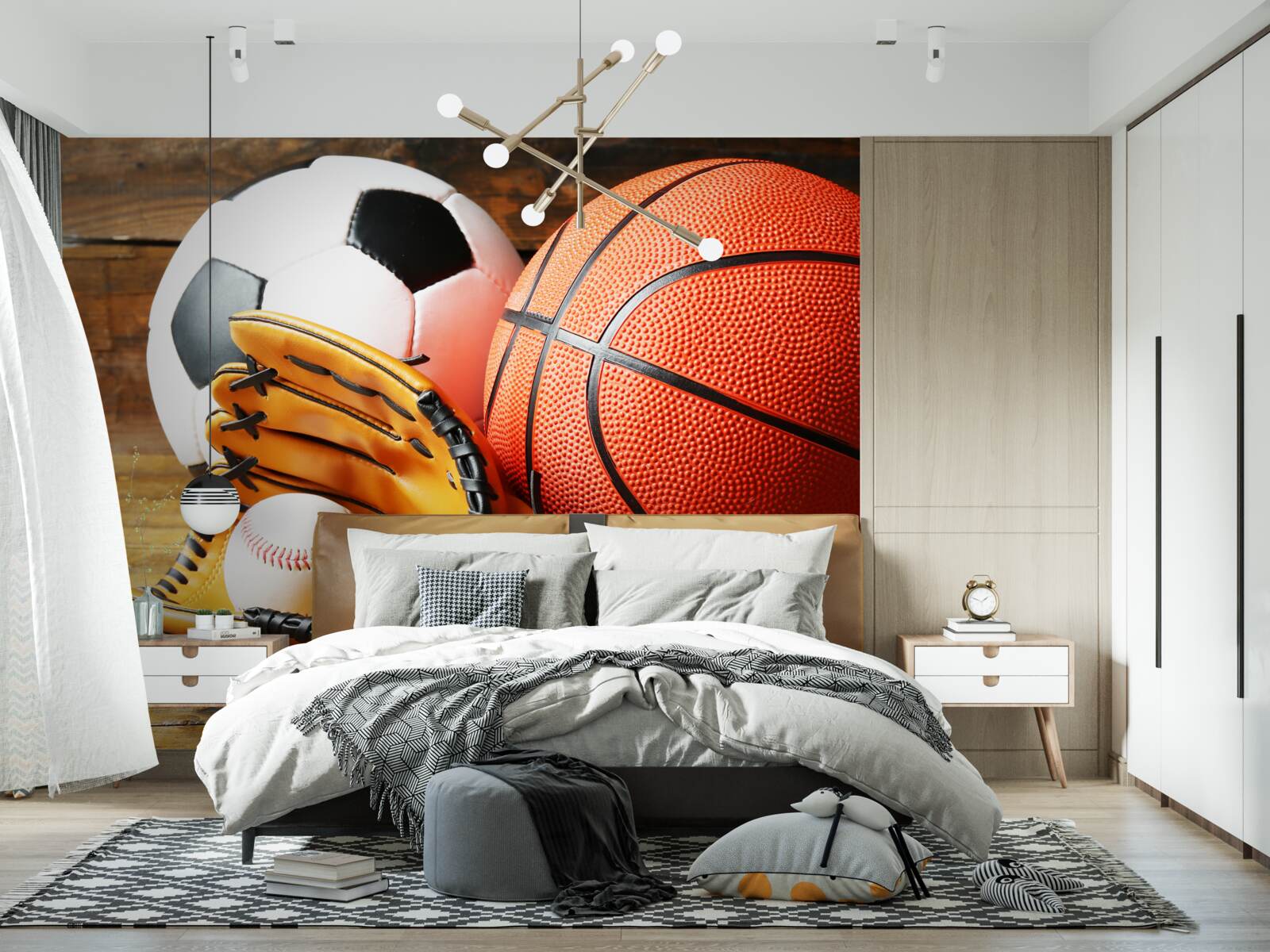 Fototapeten Fußball-, Basketball- und Tennisbälle