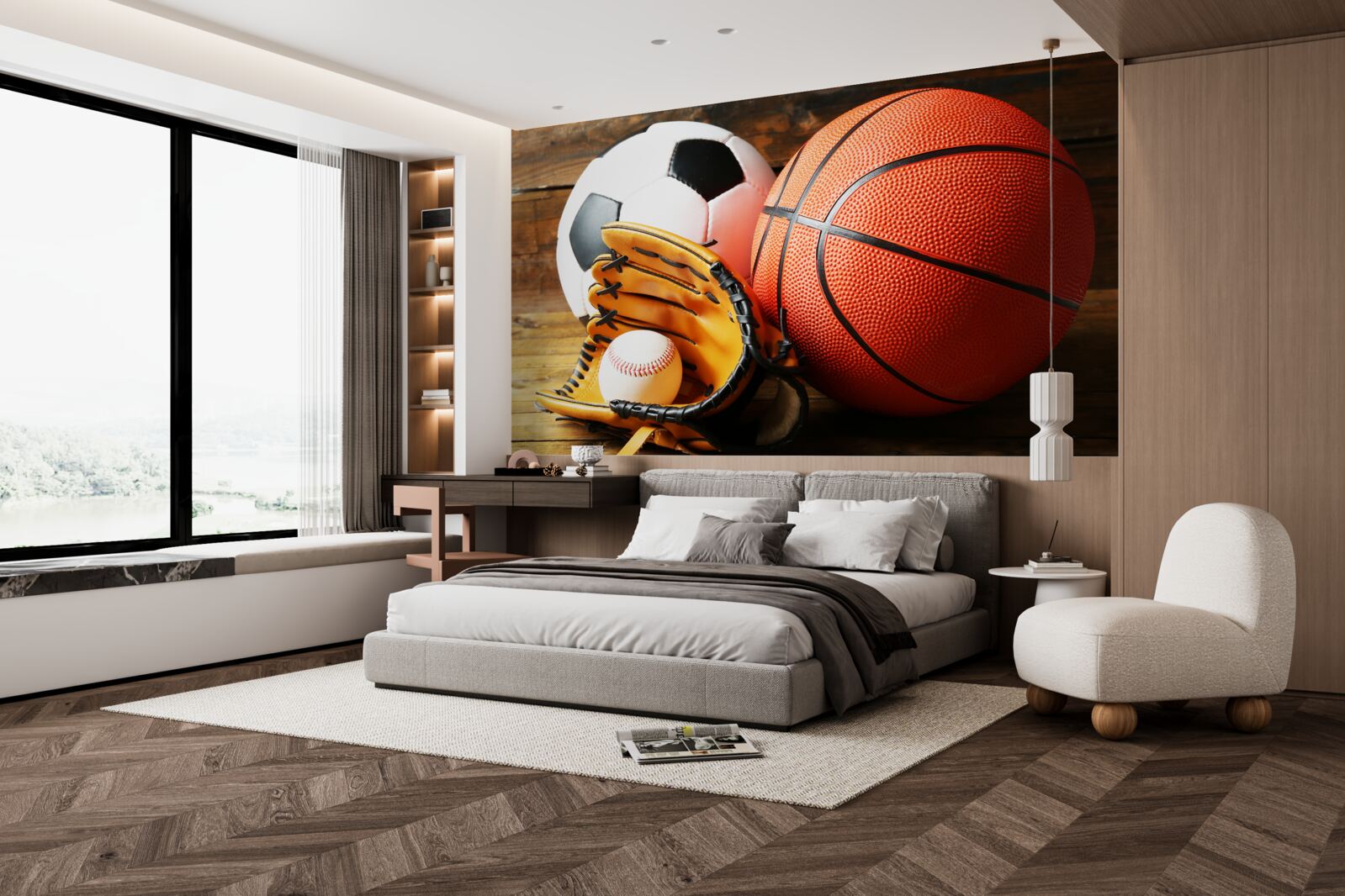 Fototapeten Fußball-, Basketball- und Tennisbälle