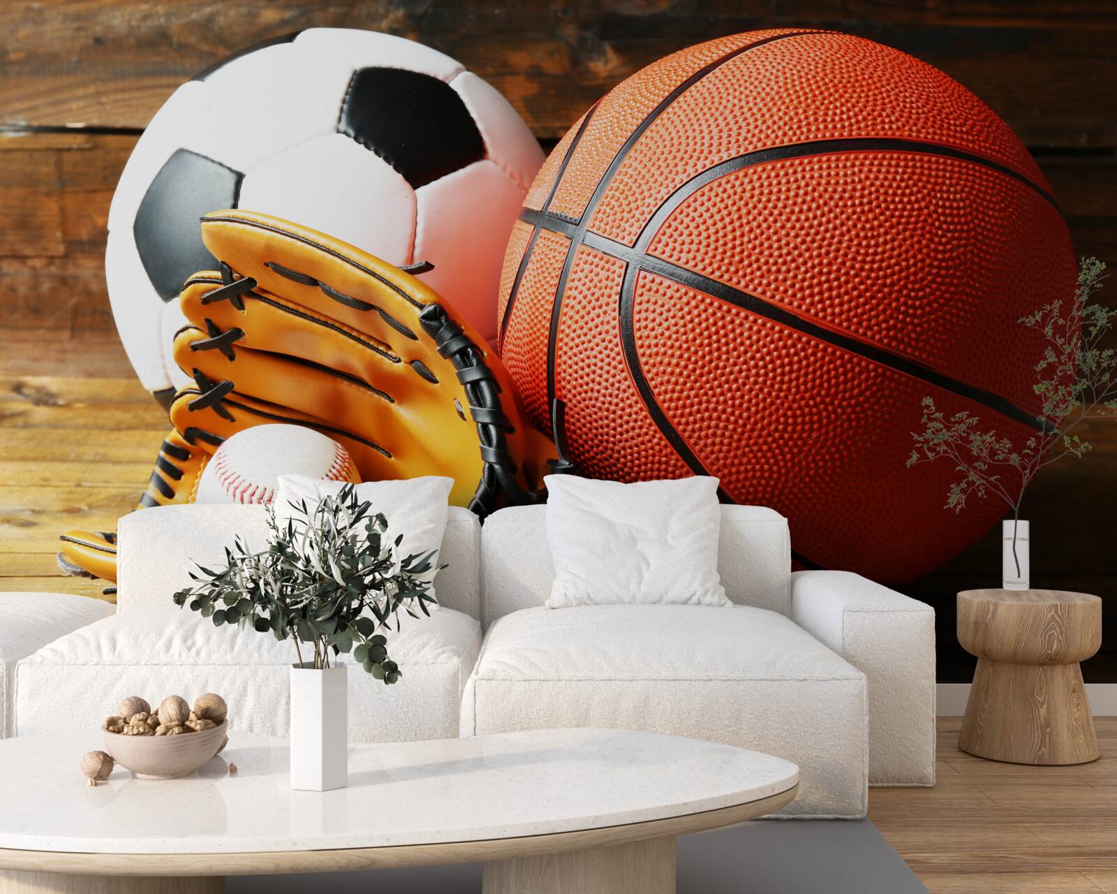 Fototapeten Fußball-, Basketball- und Tennisbälle