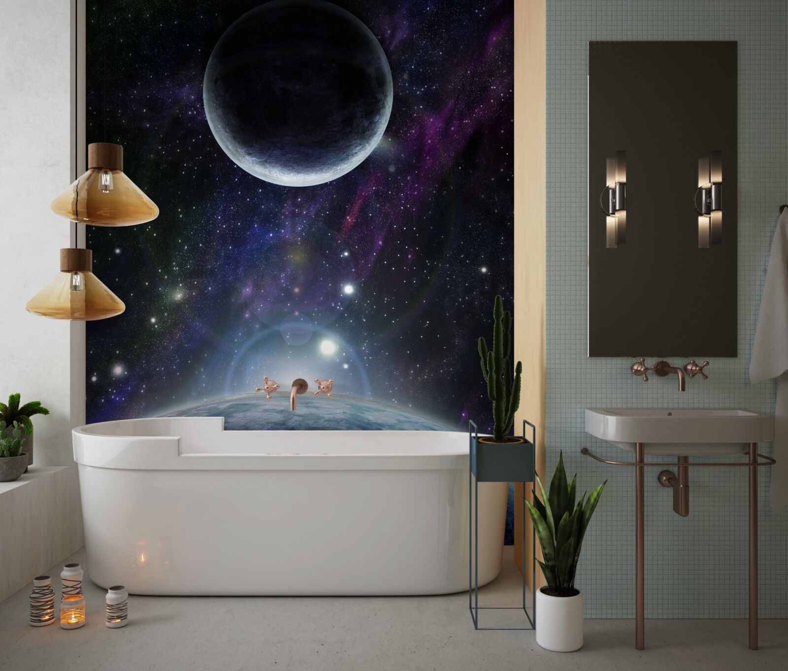 Fototapeten Erde und Mond sind im Weltraum