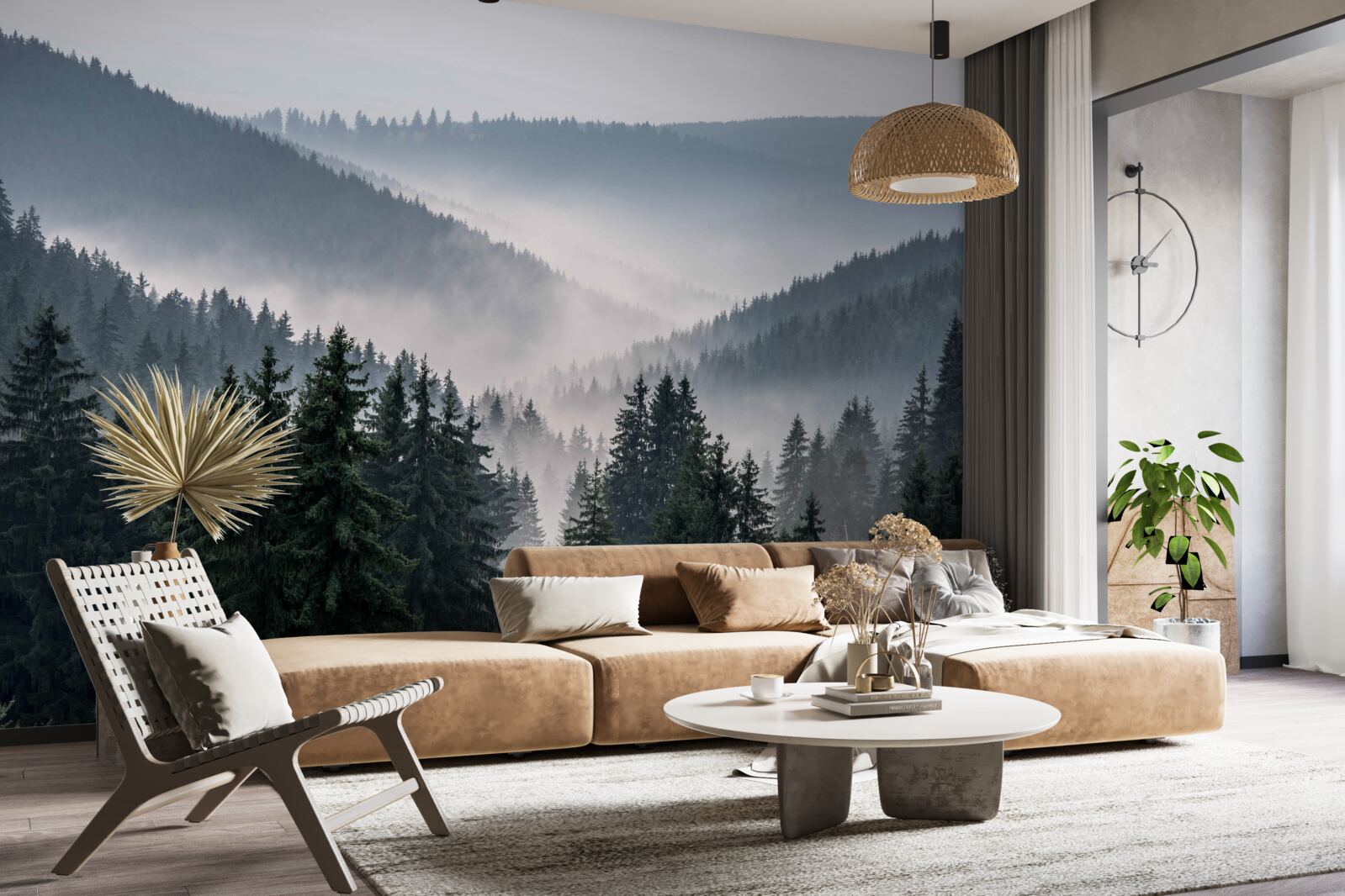 Fototapeten Der Nadelwald ist unter der Deckung des dichten Nebel versteckt