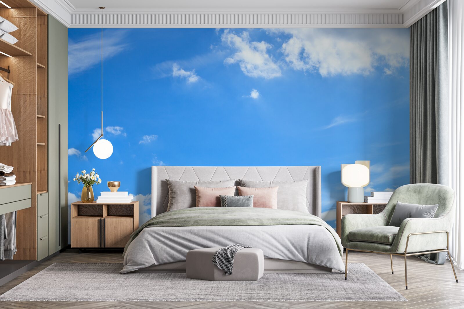 Fototapeten Himmlisch blau mit schneeweißen Wolken