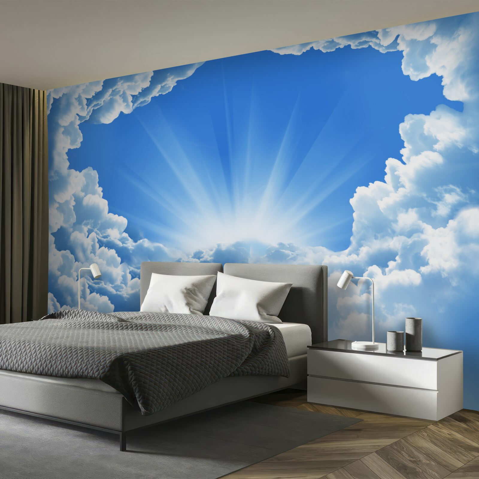Fototapeten Am Morgen kommt die Morgendämmerung hinter die Wolken