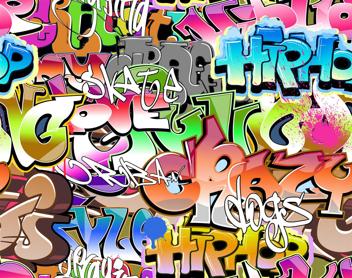 Fototapeten Eye -Catching Graffiti mit hellen Inschriften