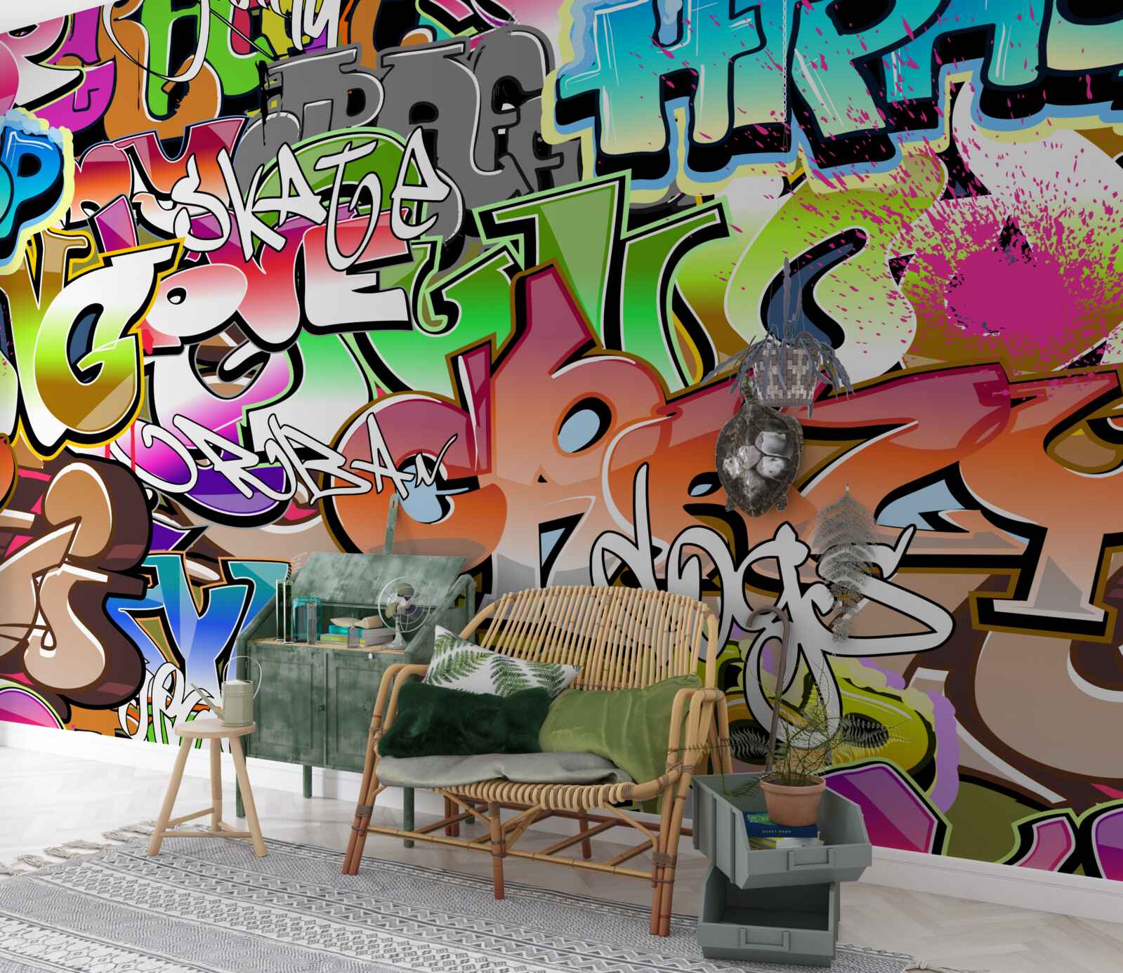 Fototapeten Eye -Catching Graffiti mit hellen Inschriften