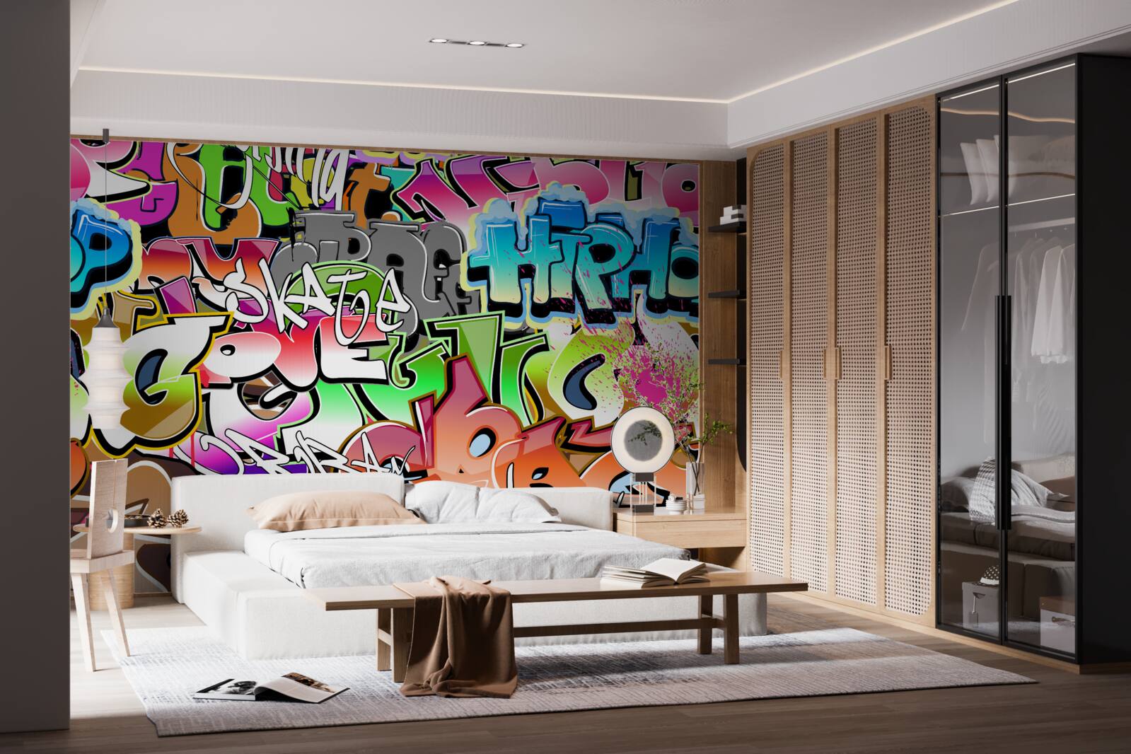 Fototapeten Eye -Catching Graffiti mit hellen Inschriften