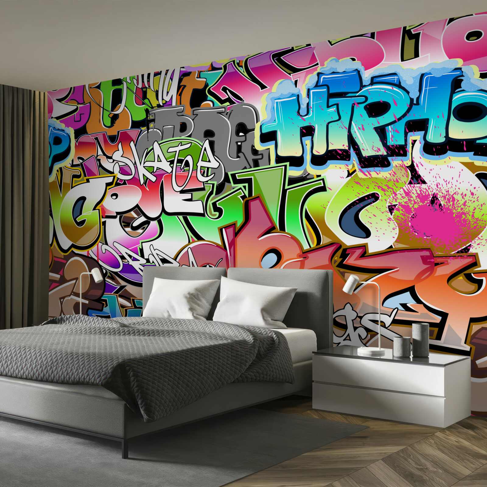 Fototapeten Eye -Catching Graffiti mit hellen Inschriften