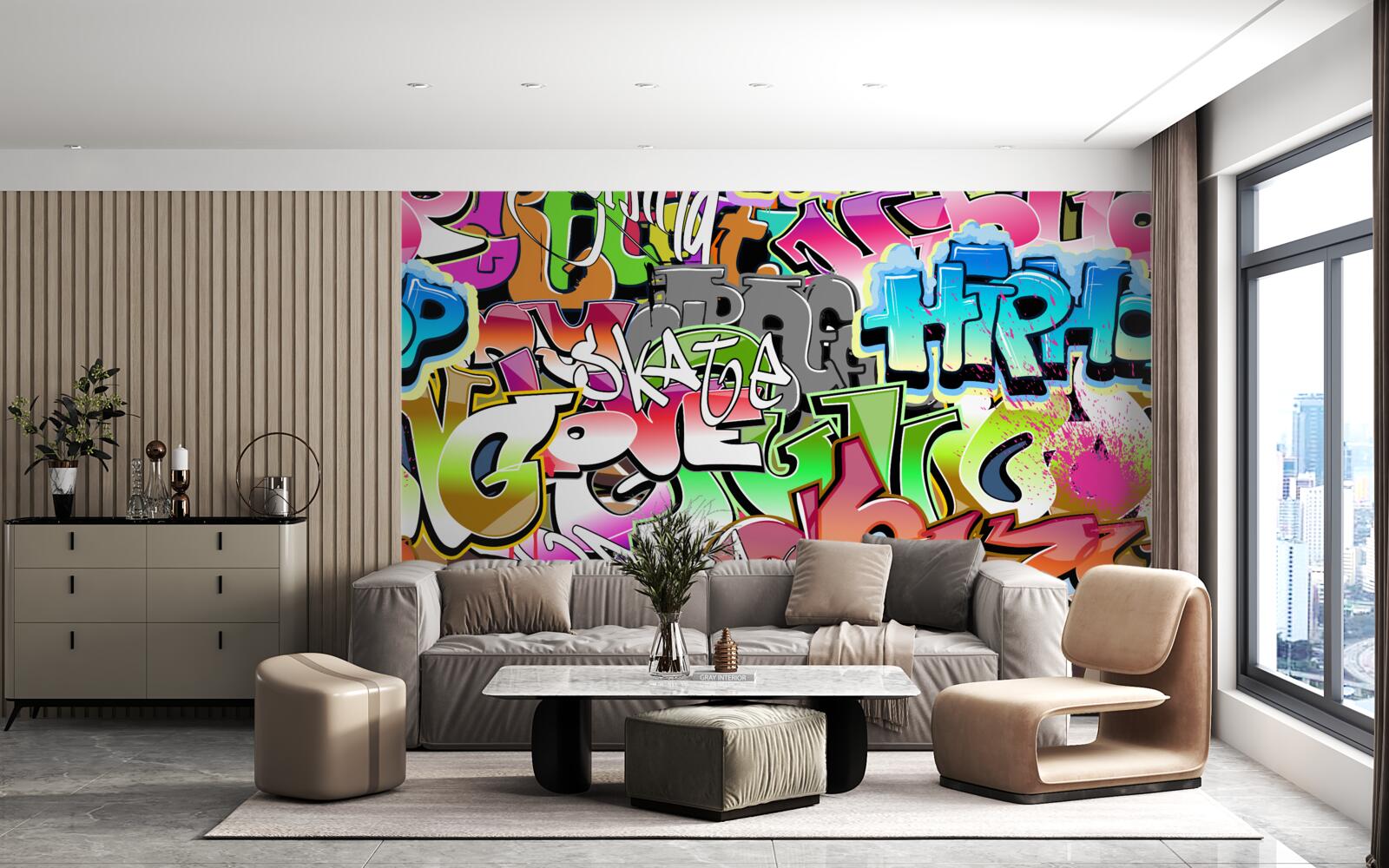 Fototapeten Eye -Catching Graffiti mit hellen Inschriften