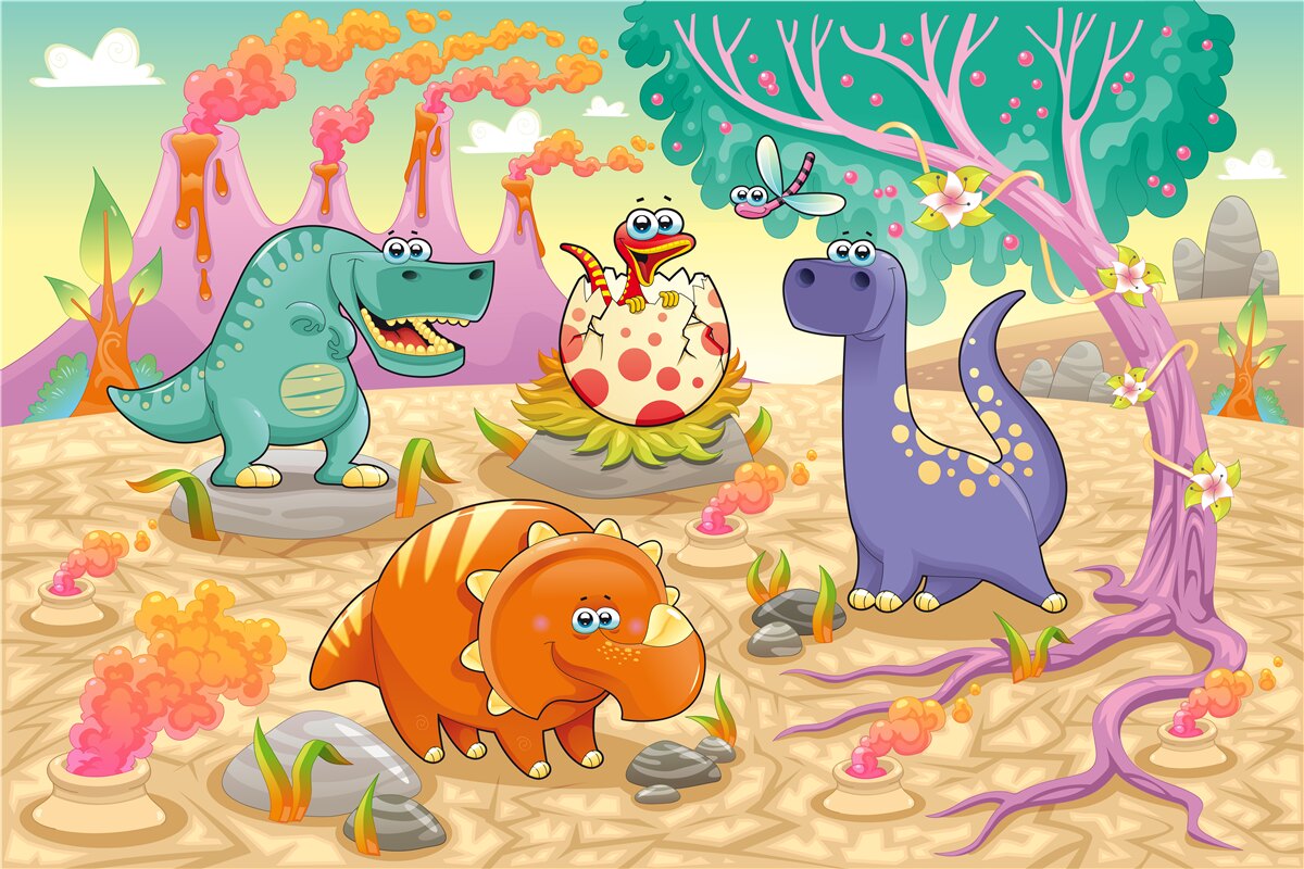 Fototapeten Dinosaurier auf dem Rasen