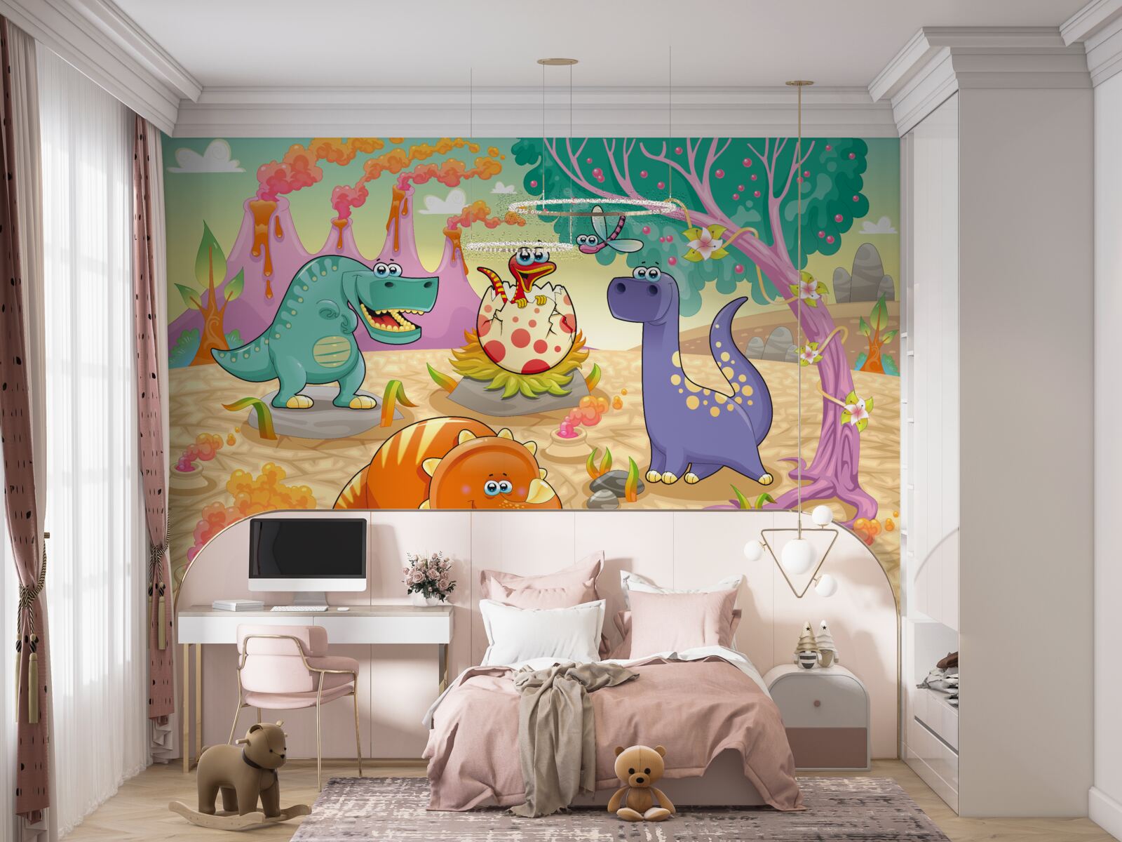 Fototapeten Dinosaurier auf dem Rasen