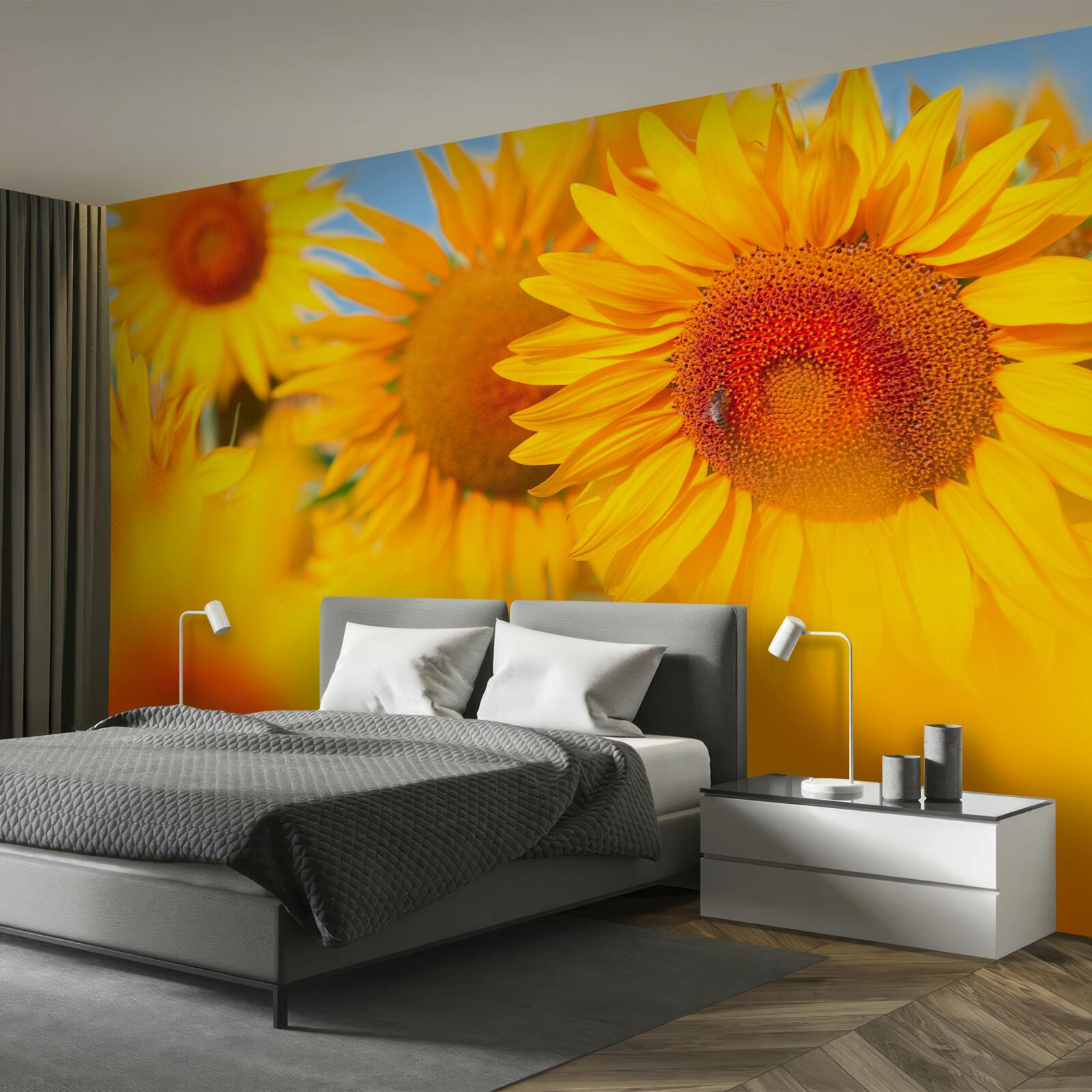 Fototapeten Sonnenblumen unter der Sonne